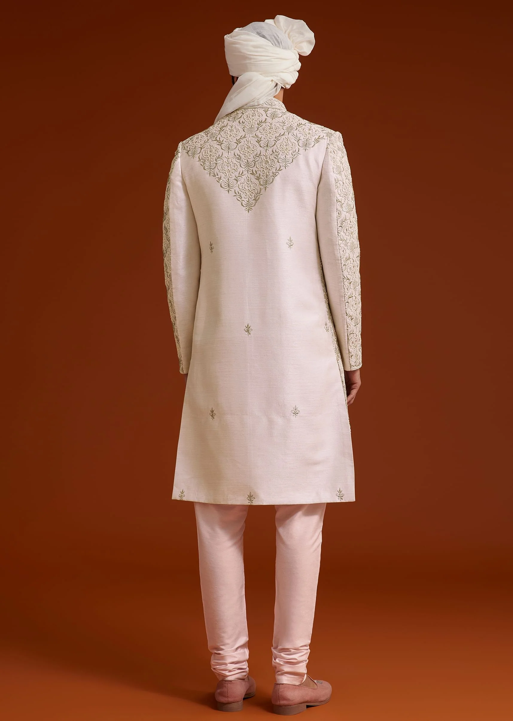 Pink Zari Pearl and Resham Embroidered Sherwani Set - Image 5