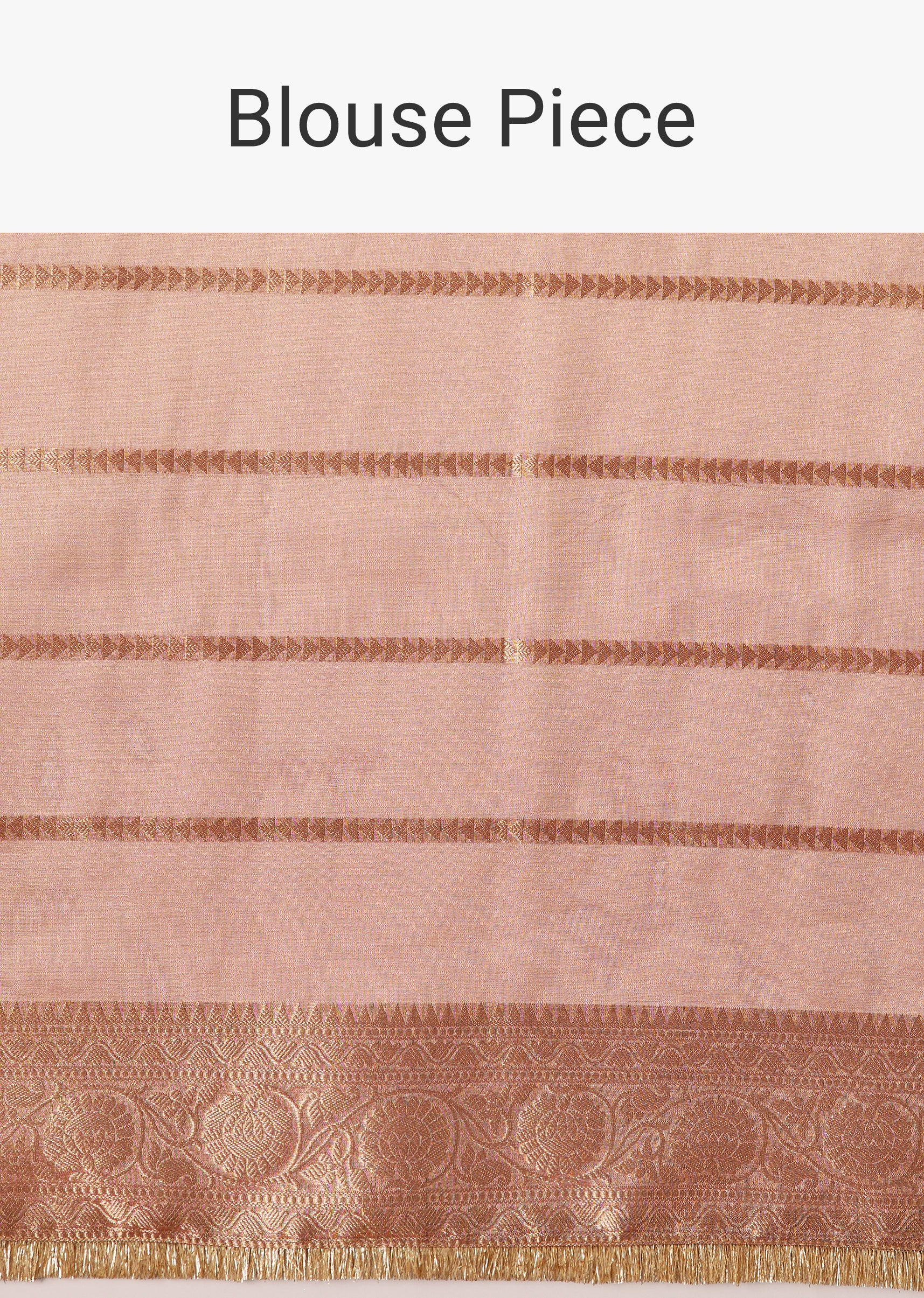 Pinkish Gold Zari Chanderi Silk Saree With Unstitched Border - Image 10
