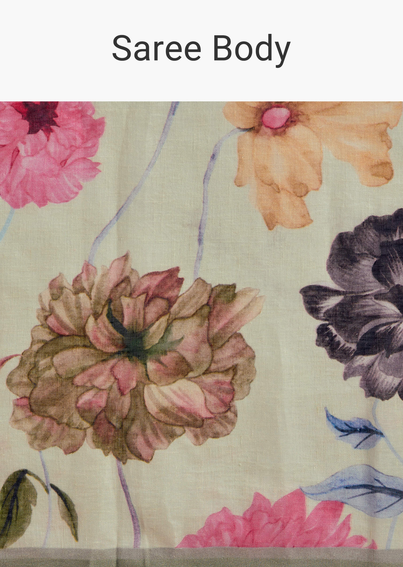 Pista Cotton Linen Saree With Multicolor Florals - Image 9