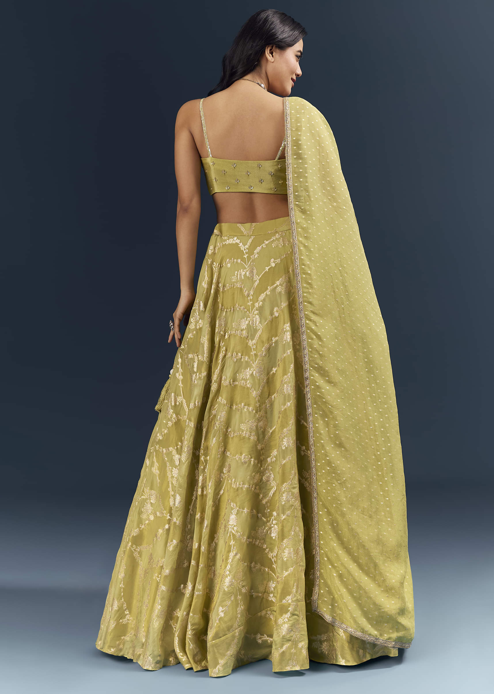 Pista Green Banarasi Silk Bridesmaid Lehenga With Heavy Hand Embroidery - Image 2