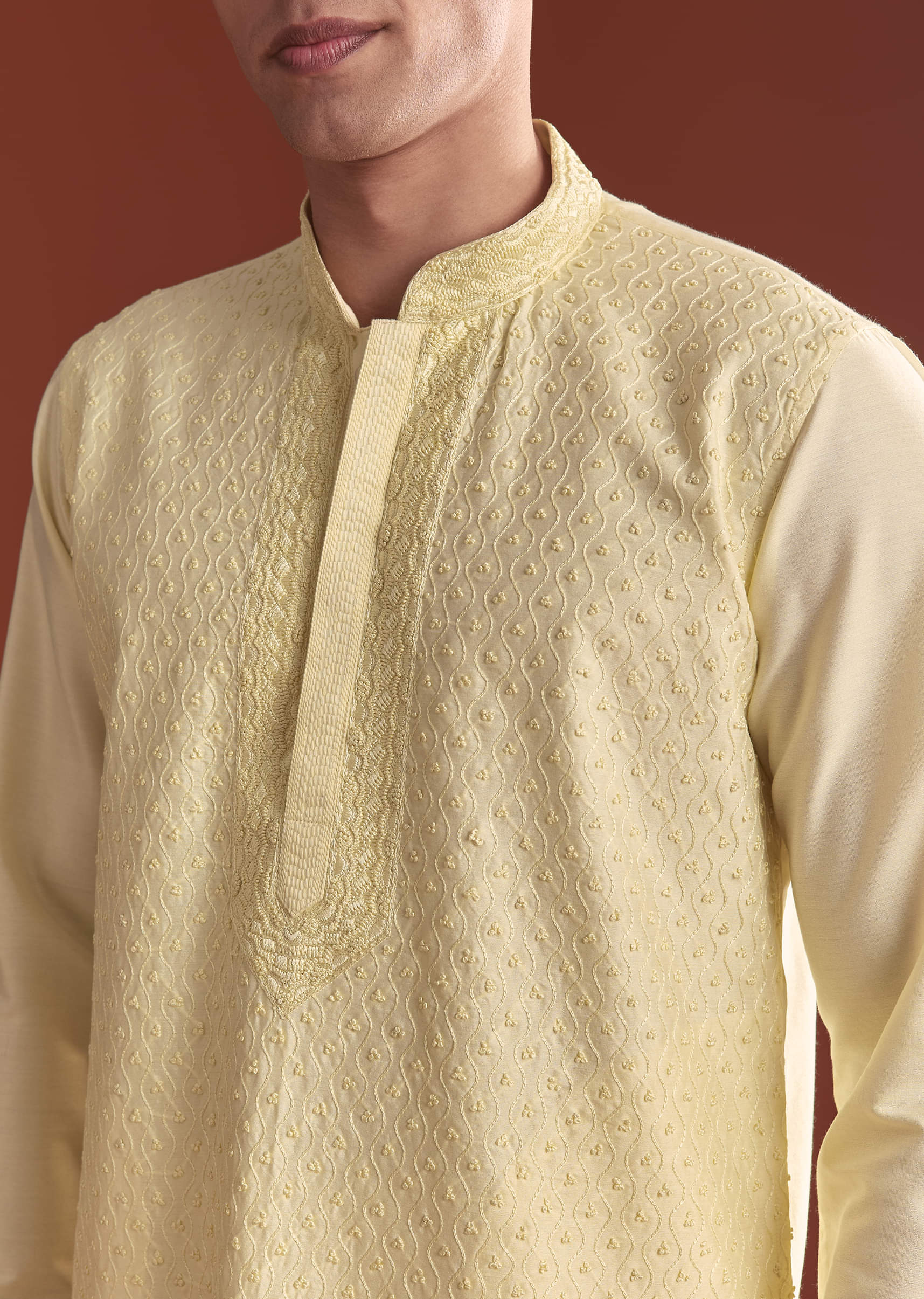 Pista Green Banarasi Silk Kurta Set For Men With Intricate Embroidery - Image 2