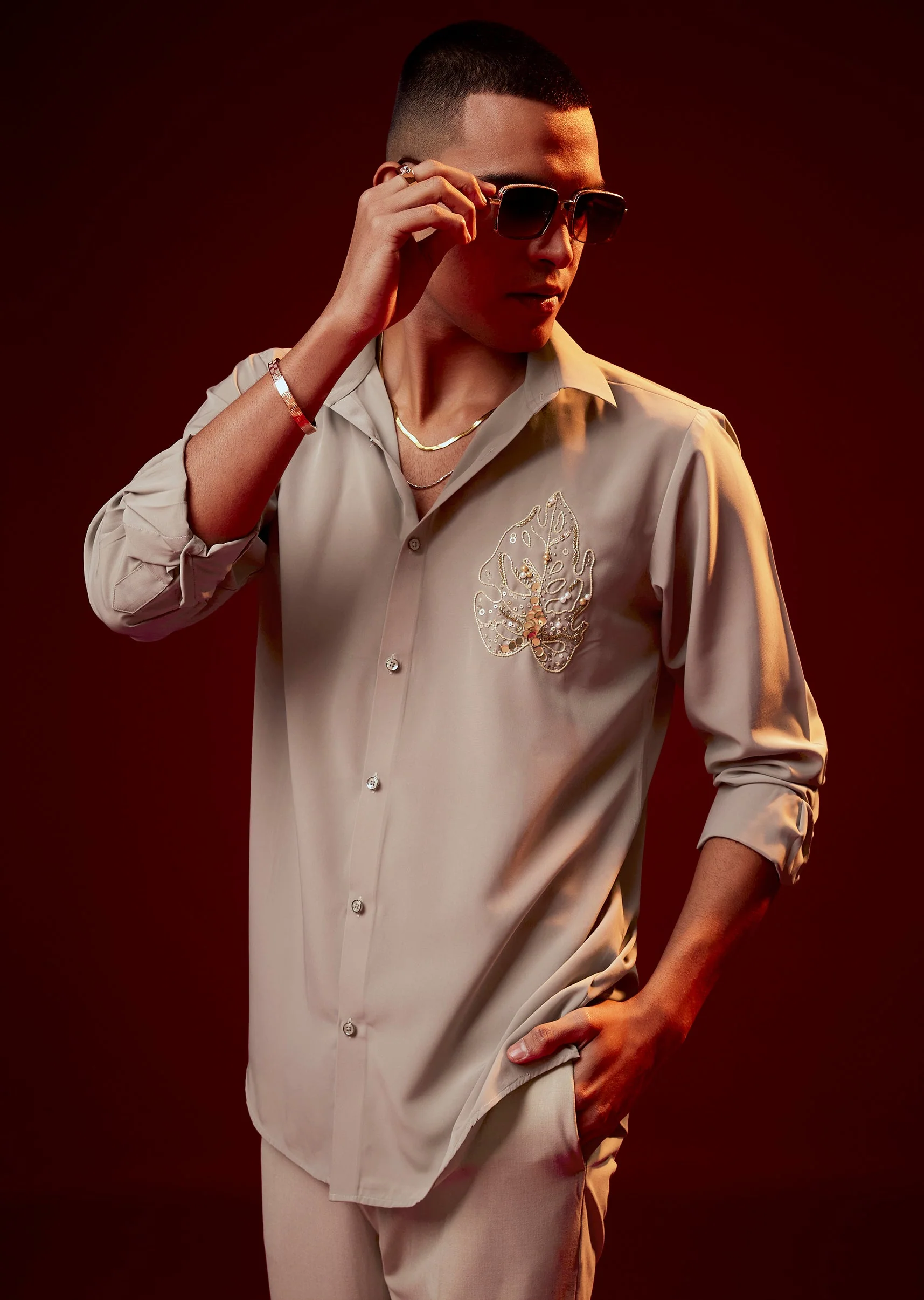 Pista Green Embellished Polyester Party Shirt - Image 4