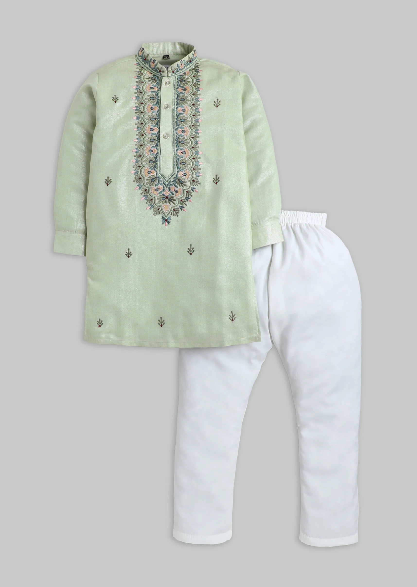 Pista Green Embroidered Kurta Set For Boys