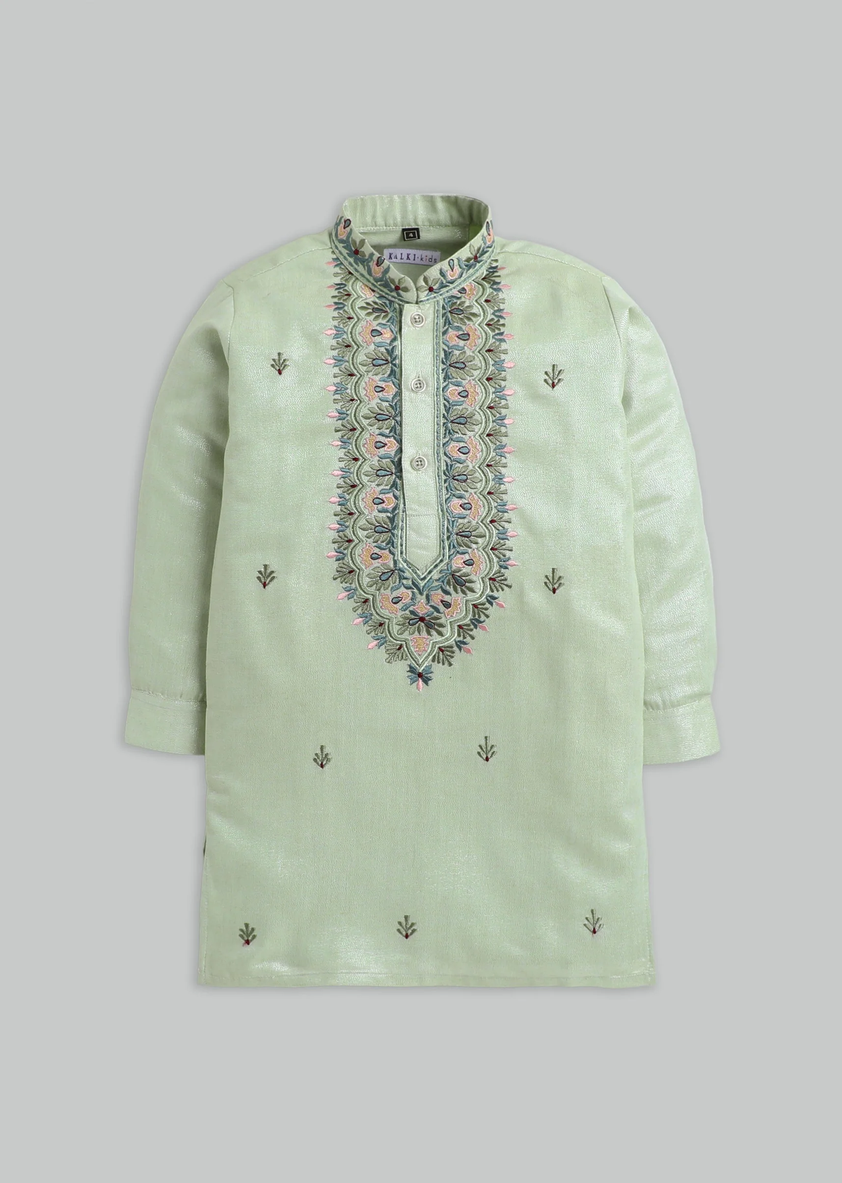 Pista Green Embroidered Kurta Set For Boys - Image 2