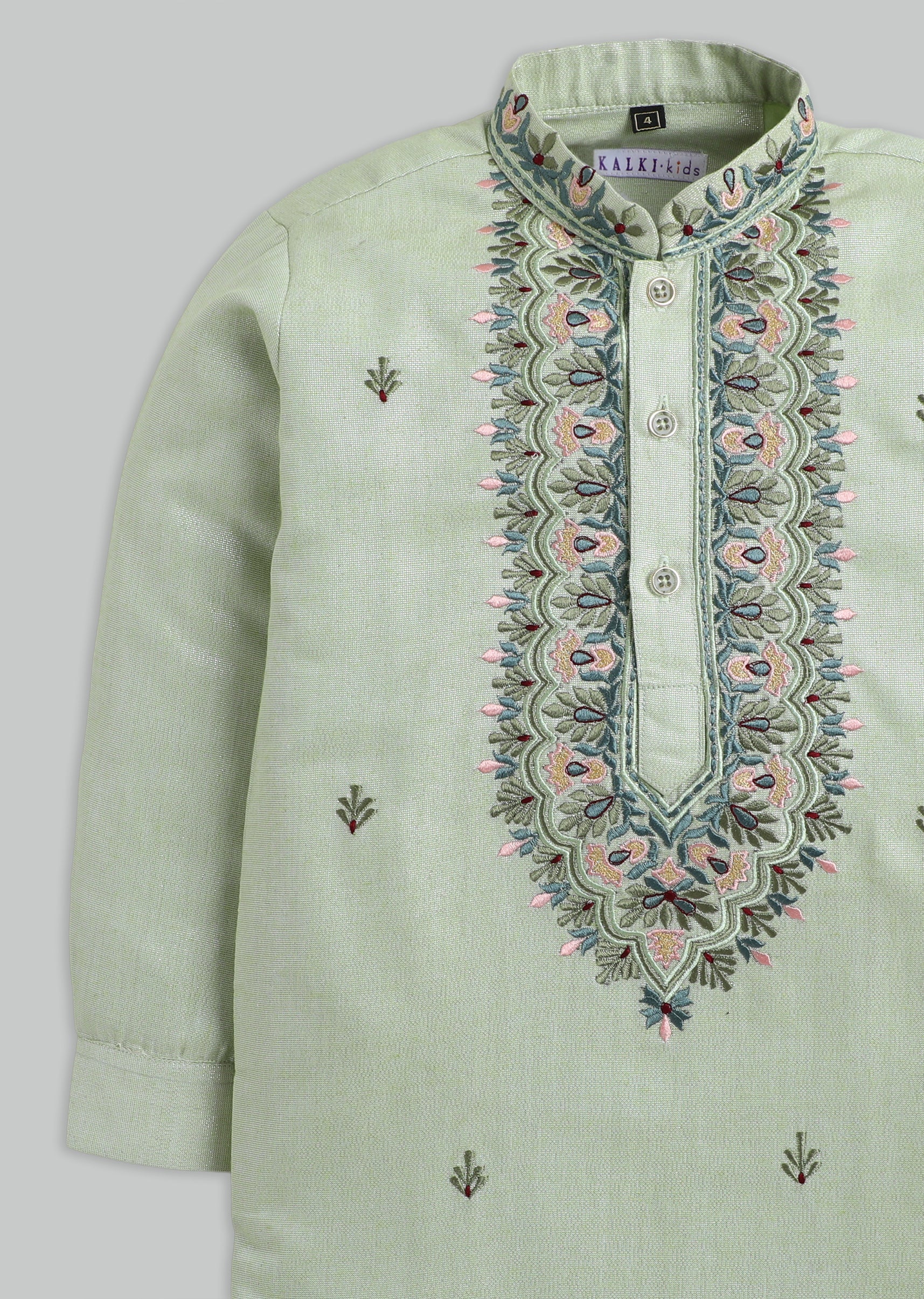 Pista Green Embroidered Kurta Set For Boys - Image 5