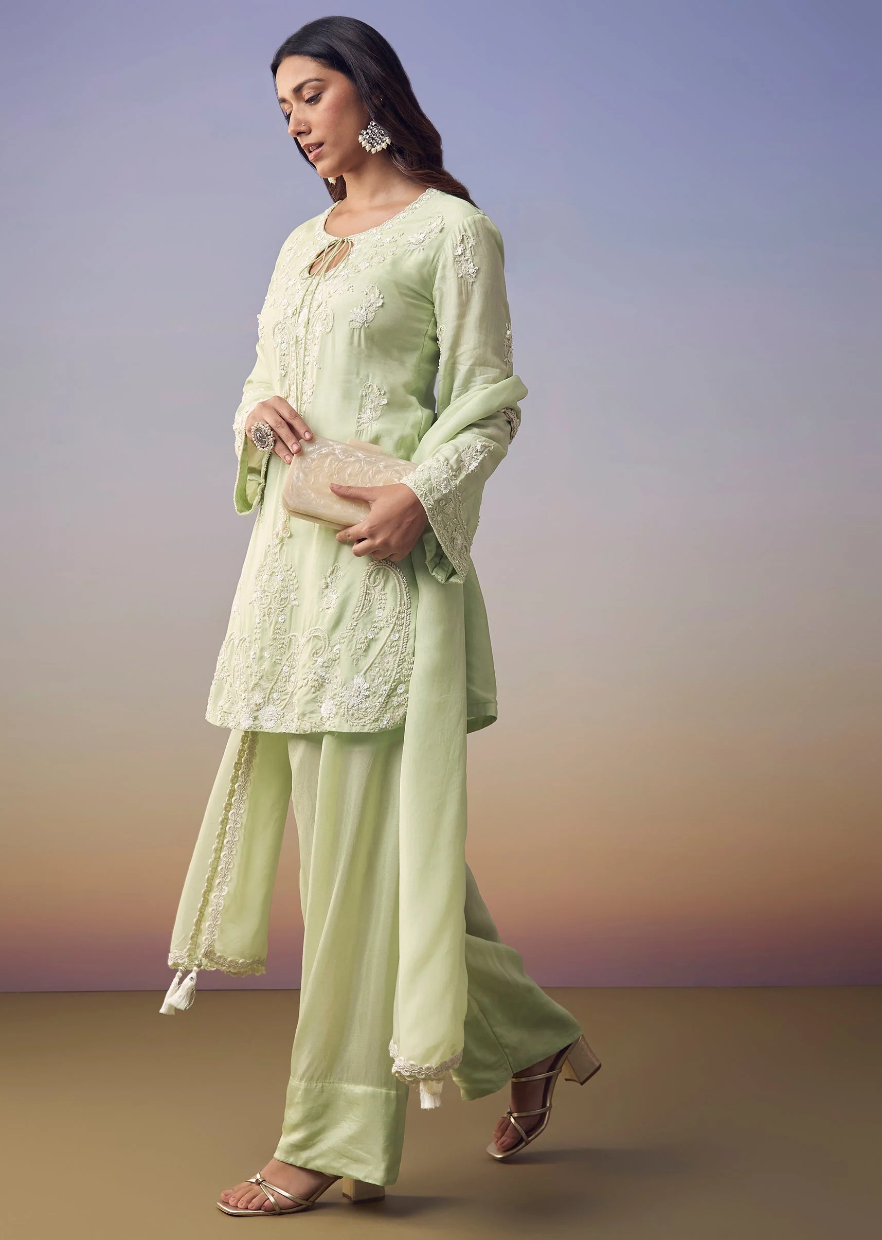 Pista Green Embroidered Kurta Sets - Image 3