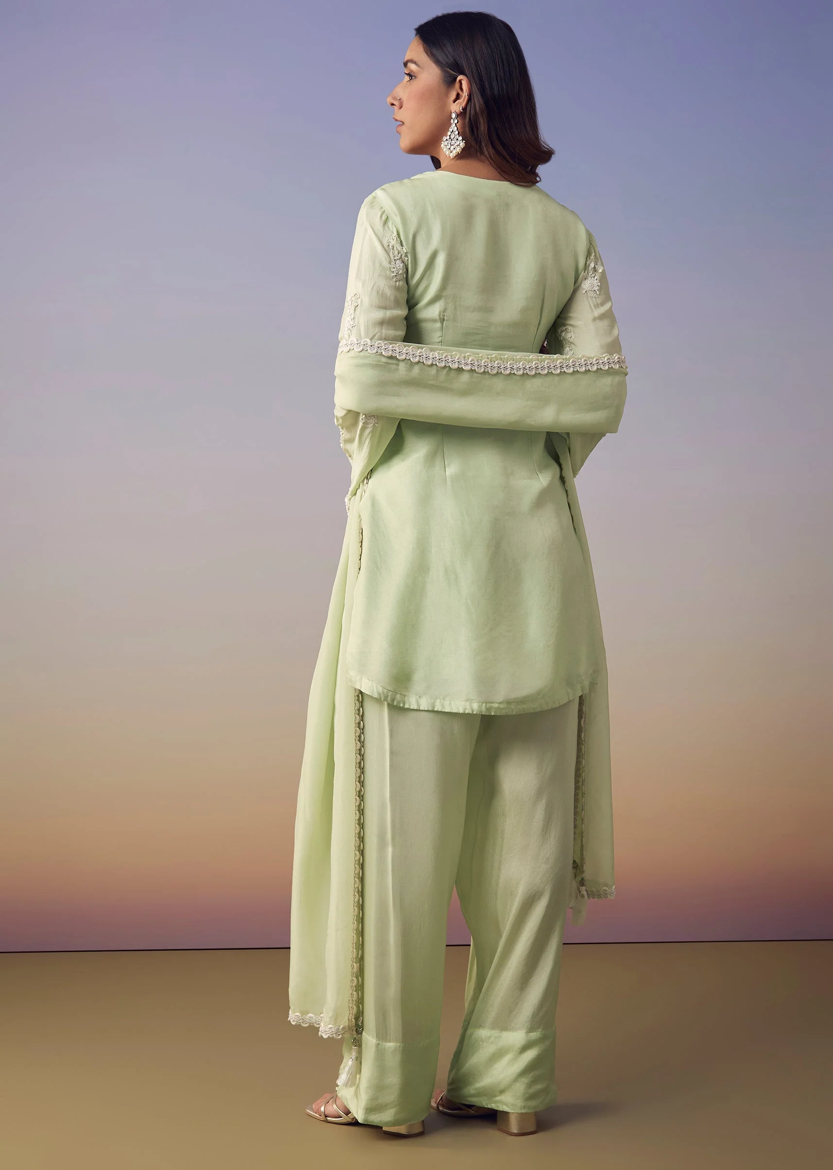 Pista Green Embroidered Kurta Sets - Image 5