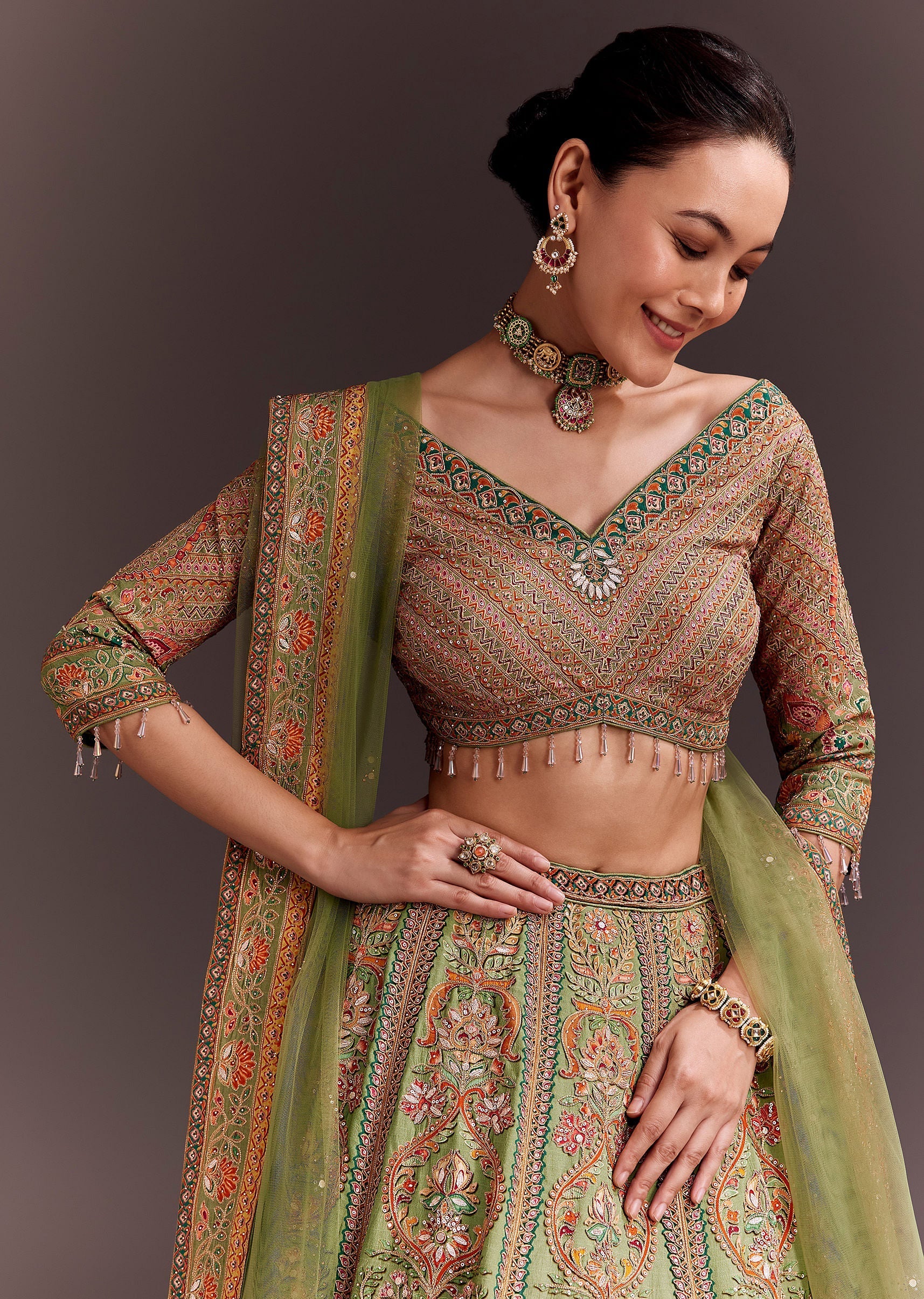 Pista Green Embroidered Lehenga Set - Image 2