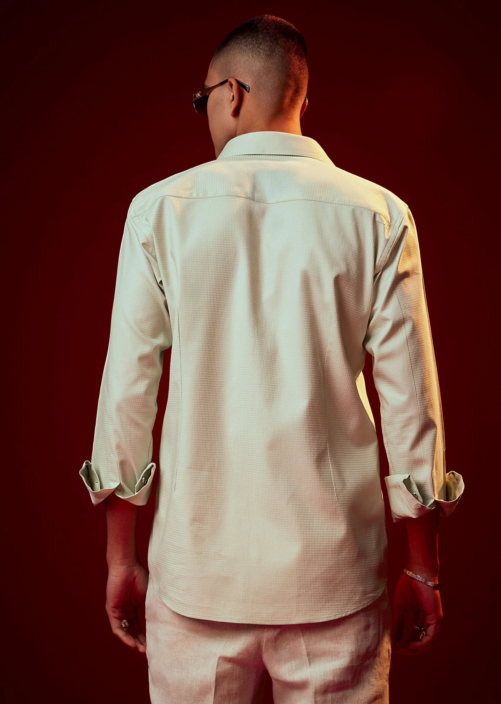 Pista Green Embroidered Mandarin Collar Shirt - Image 5