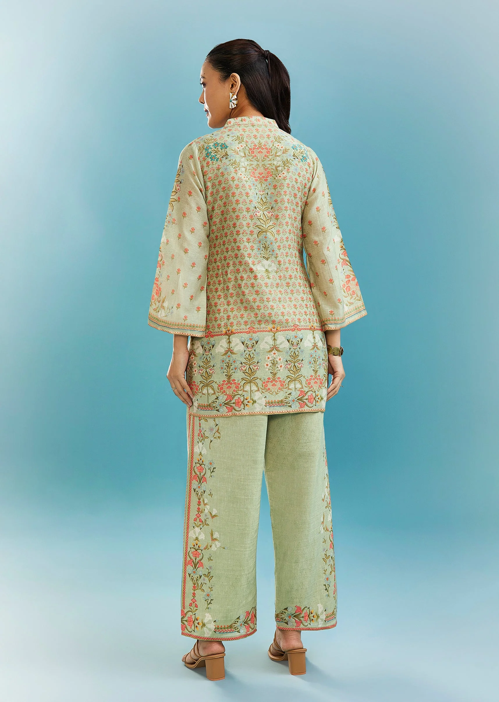 Pista Green Floral Co-ord Set With Cut Dana And Sequins Work - Image 5