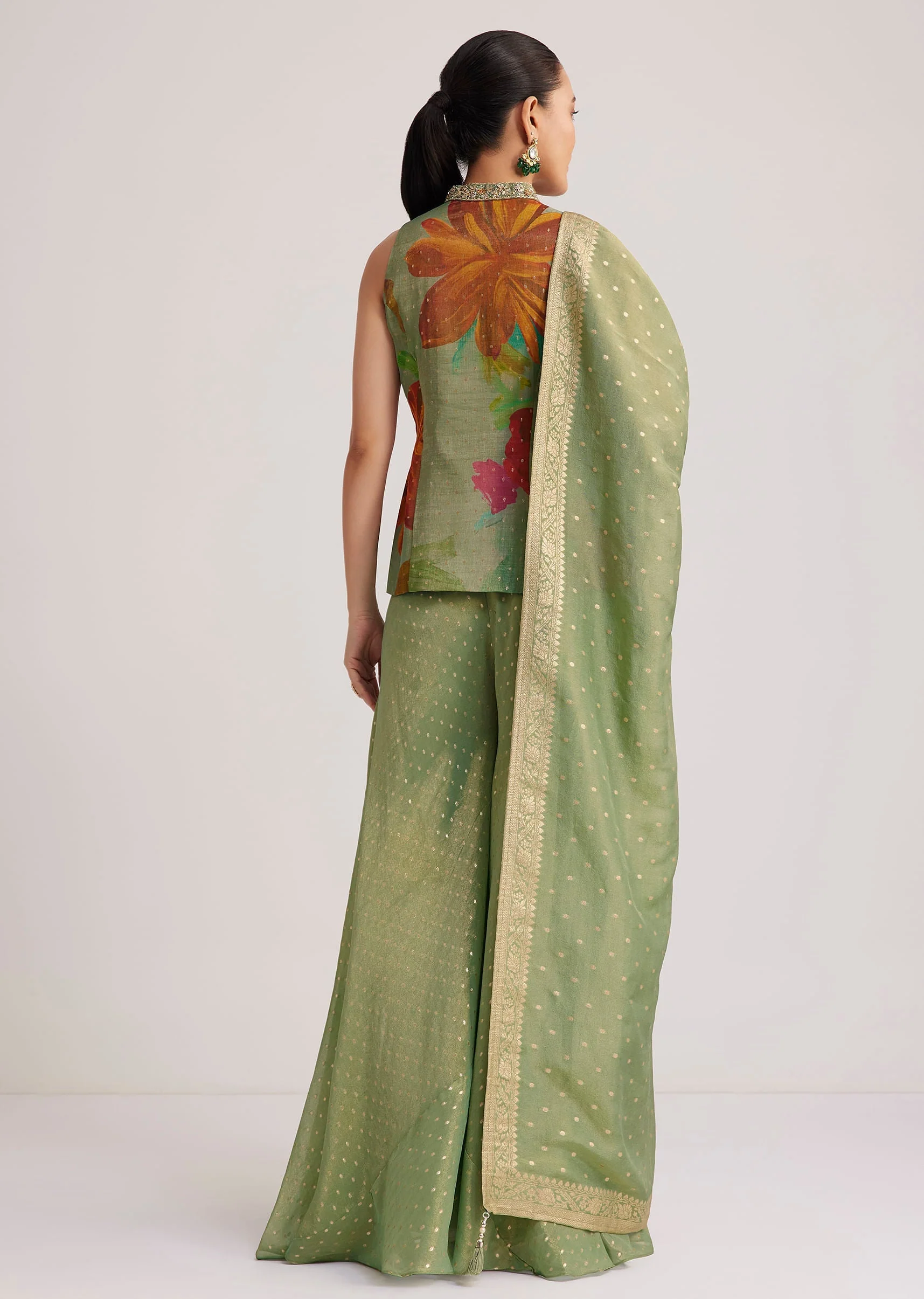 Pista Green Floral Embroidered Palazzo Set - Image 5