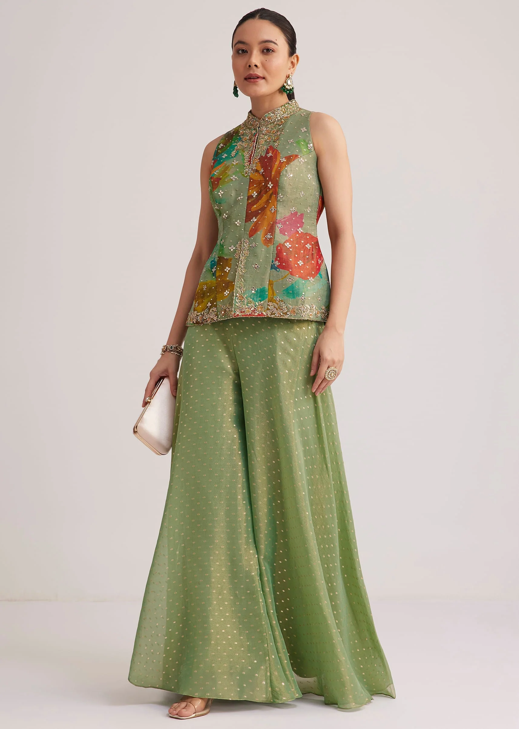 Pista Green Floral Embroidered Palazzo Set - Image 6