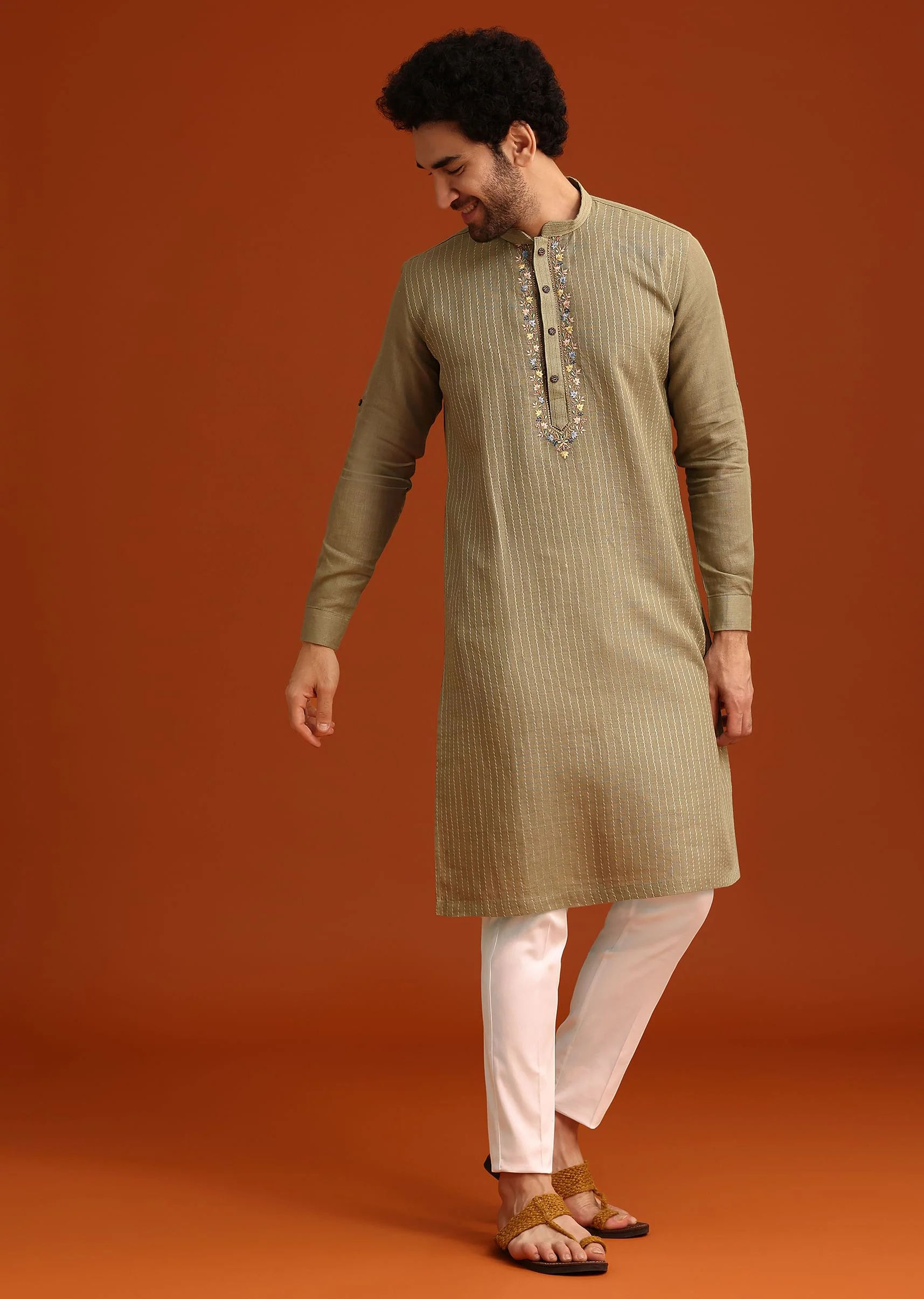 Pista Green Hand Work Kurta And Pant Set - Image 2