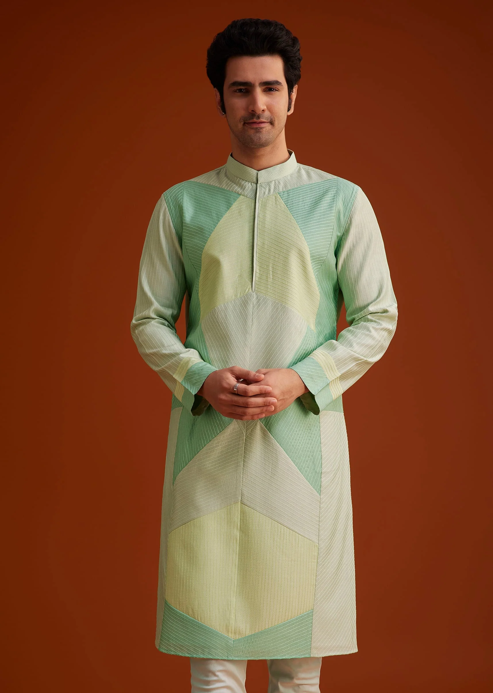 Pista Green Kurta Set In Contemporary Design - Image 4