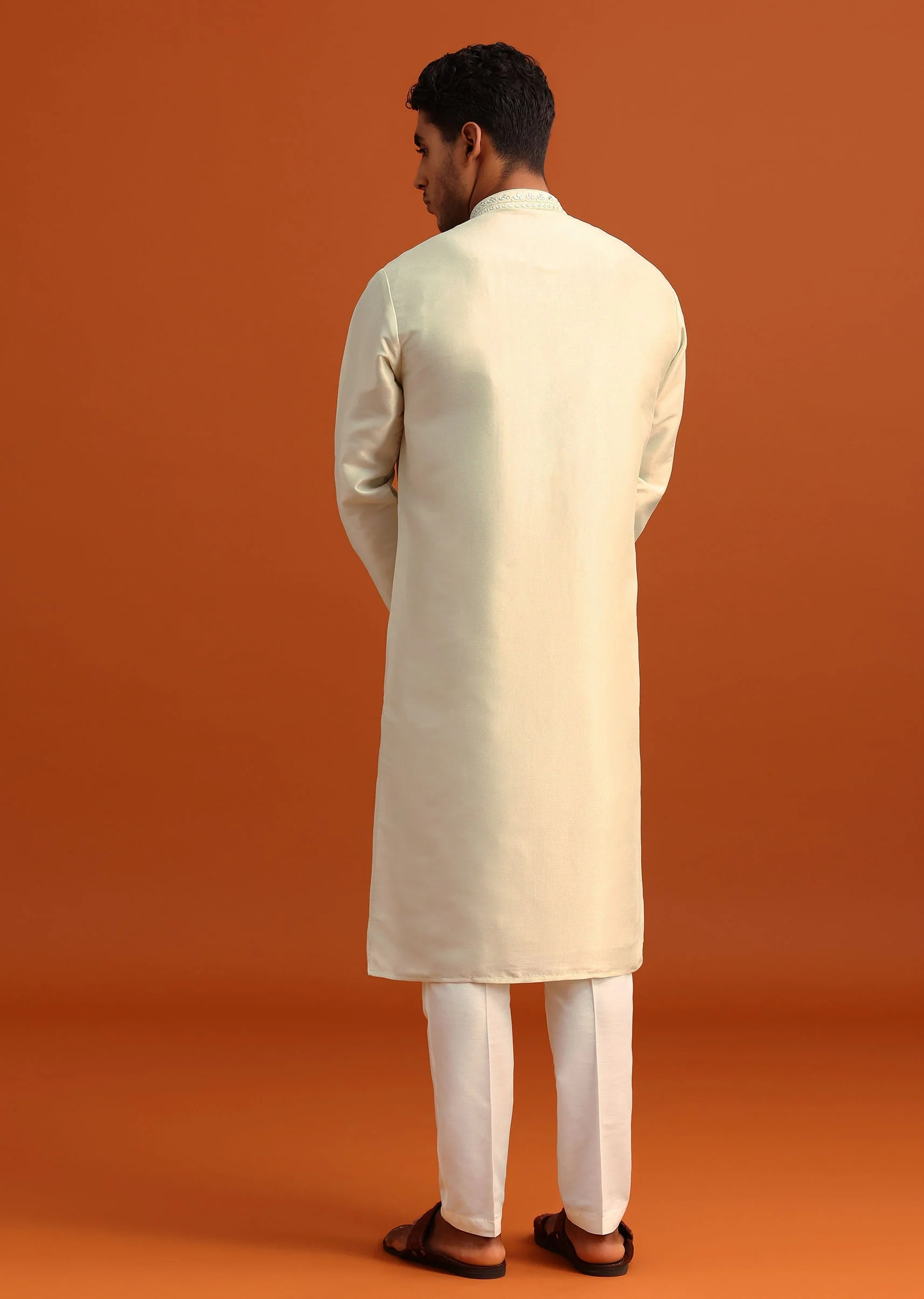 Pista Green Kurta Set In Silk With Mirror Embellishments - Image 5