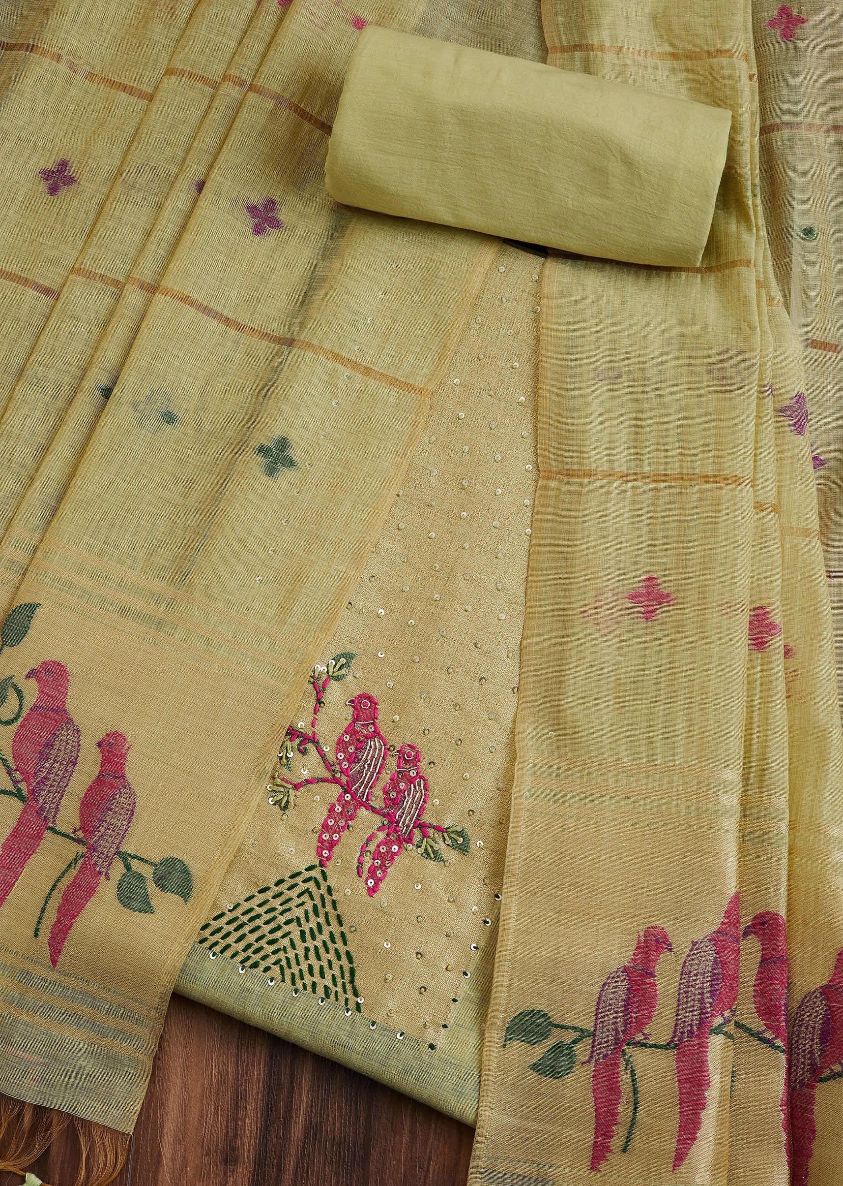 Pista Green Linen Unstitched Suit