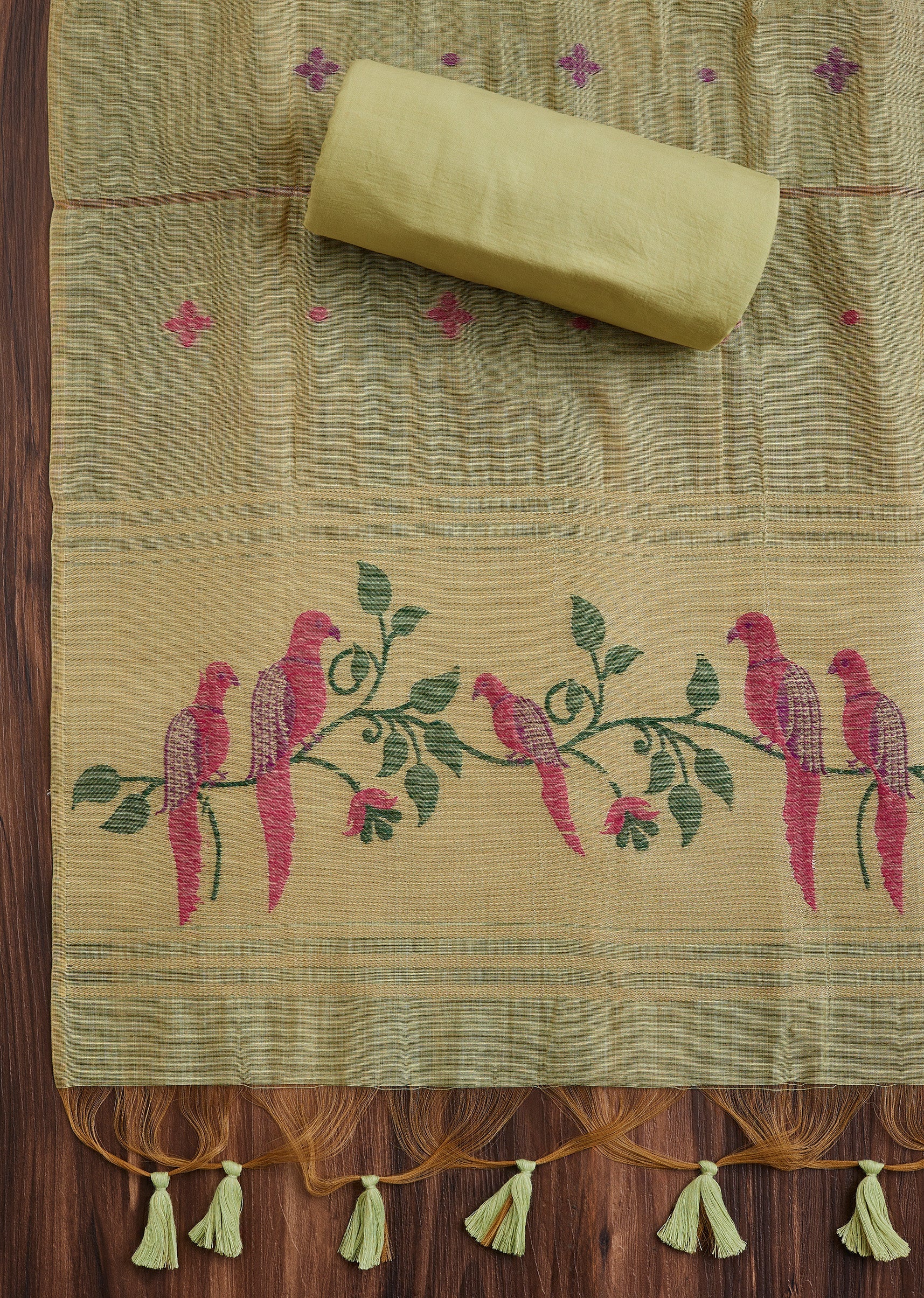 Pista Green Linen Unstitched Suit - Image 3