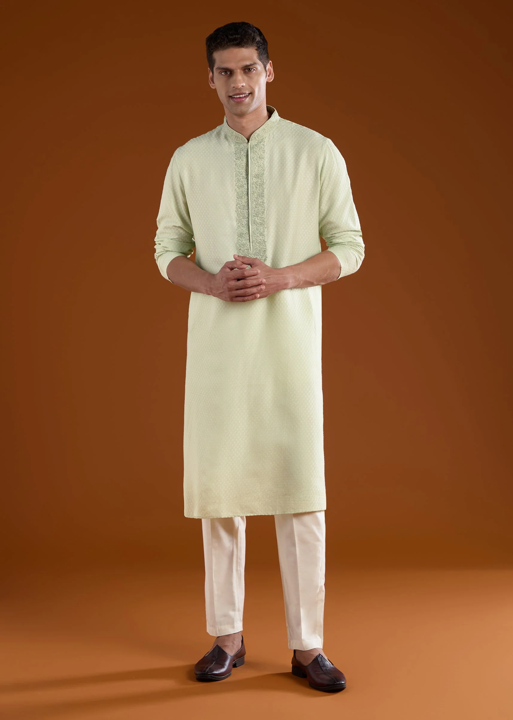 Pista Green Mens Kurta Pant Set - Image 2