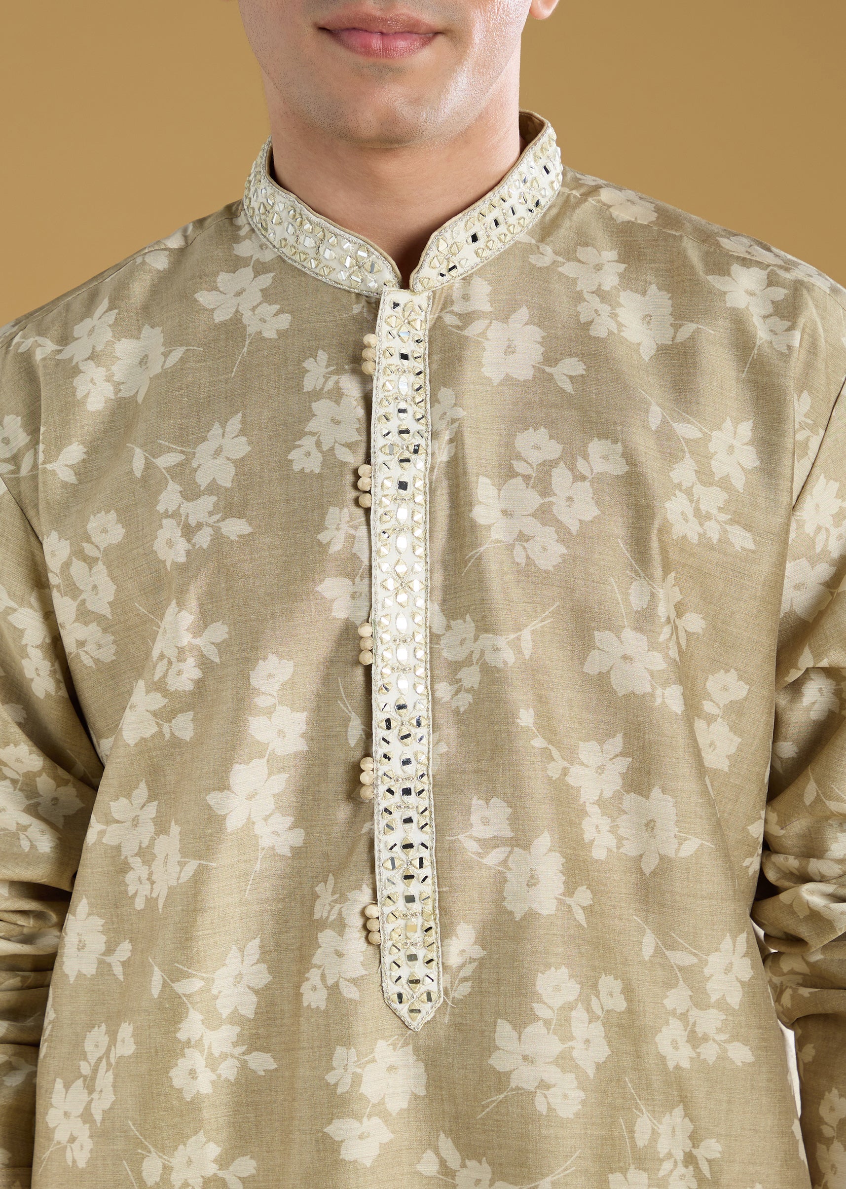 Pista Green Mens Kurta Set With Thread And Mirror Detail - Image 2