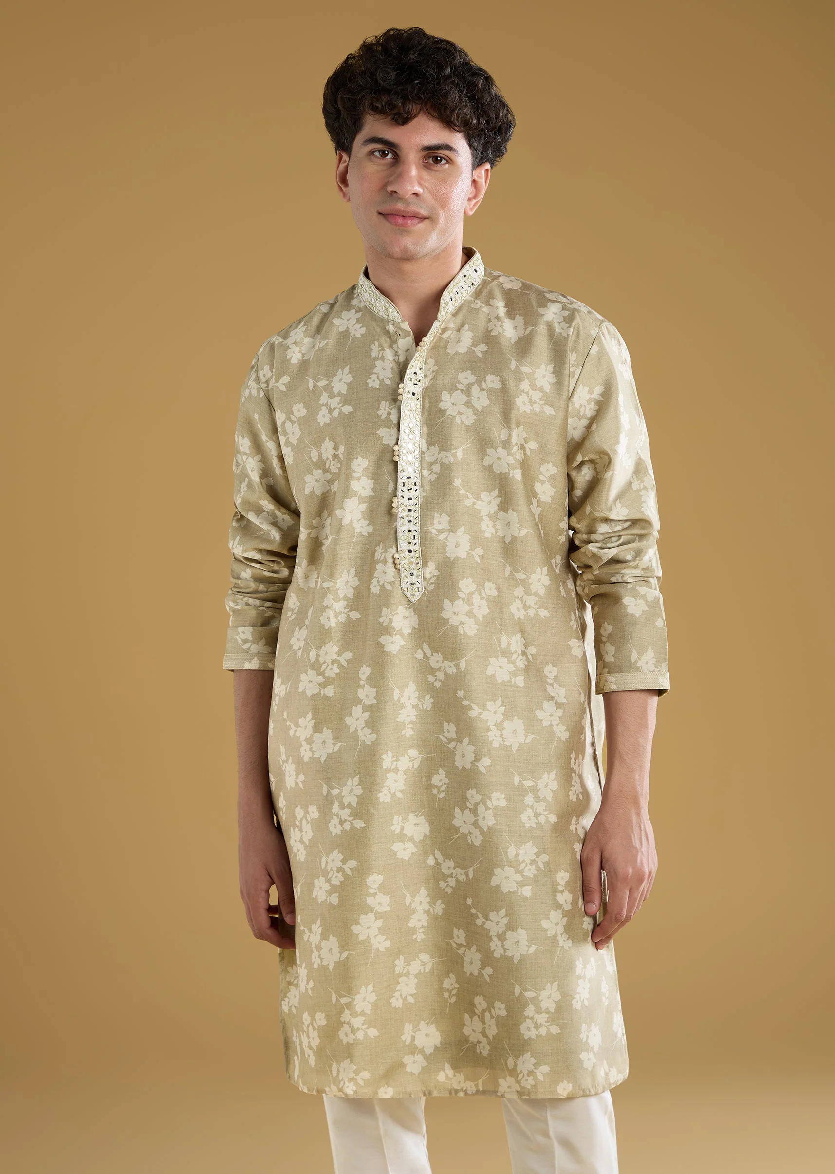 Pista Green Mens Kurta Set With Thread And Mirror Detail - Image 4