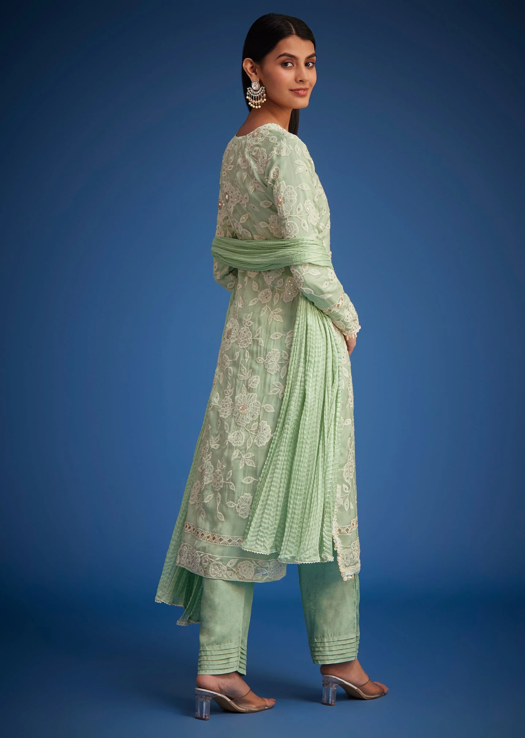 Pista Green Organza Embroidered Straight Kurta Set - Image 5
