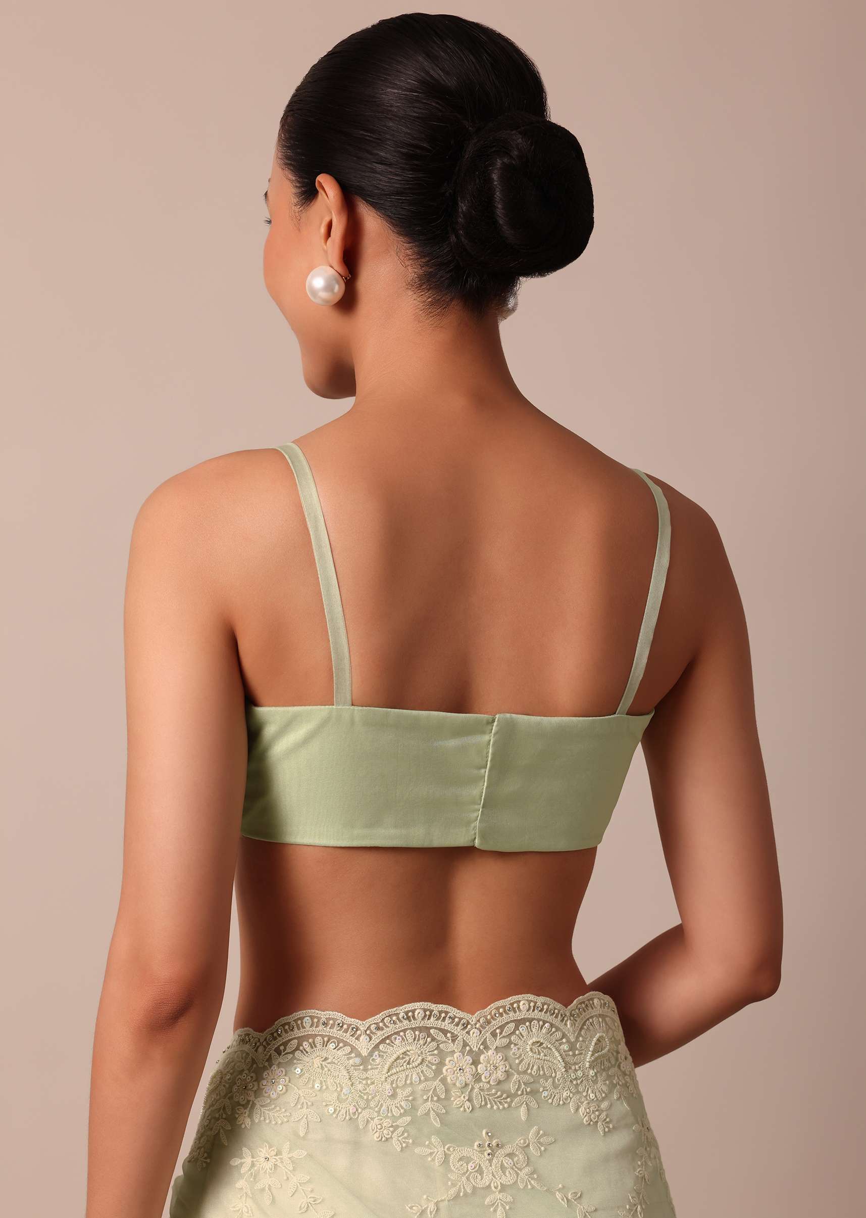 Pista Green Organza Silk Chikankari Saree With Floral Thread Jaal Work And Unstitched Blouse Fabric - Image 8