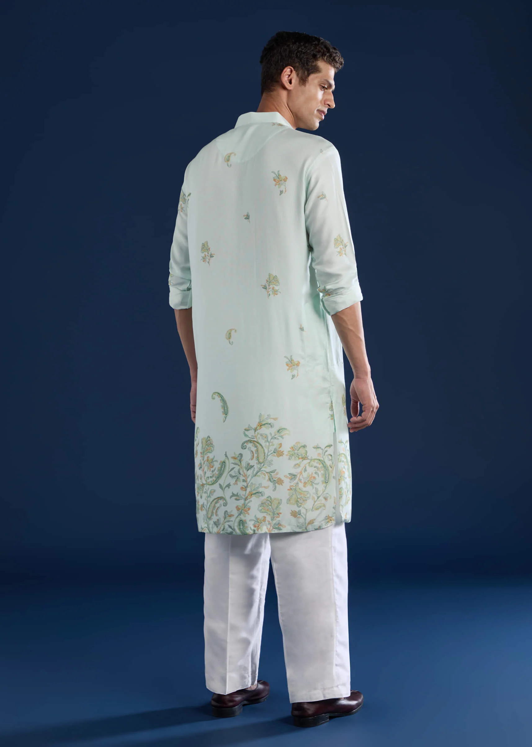 Pista Green Printed Mens Kurta and Pant Set - Image 5