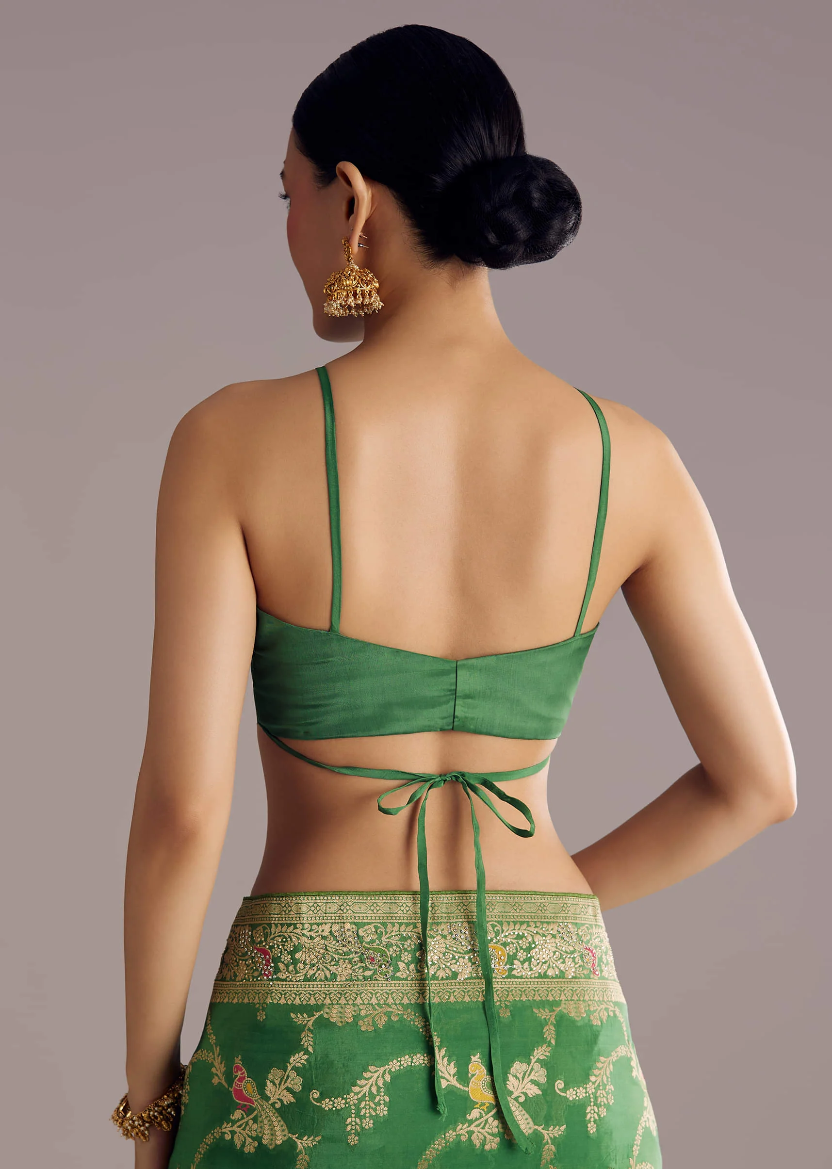 Pista Green Saree With Zari Jaal Weave And Stone Embellishments - Image 8