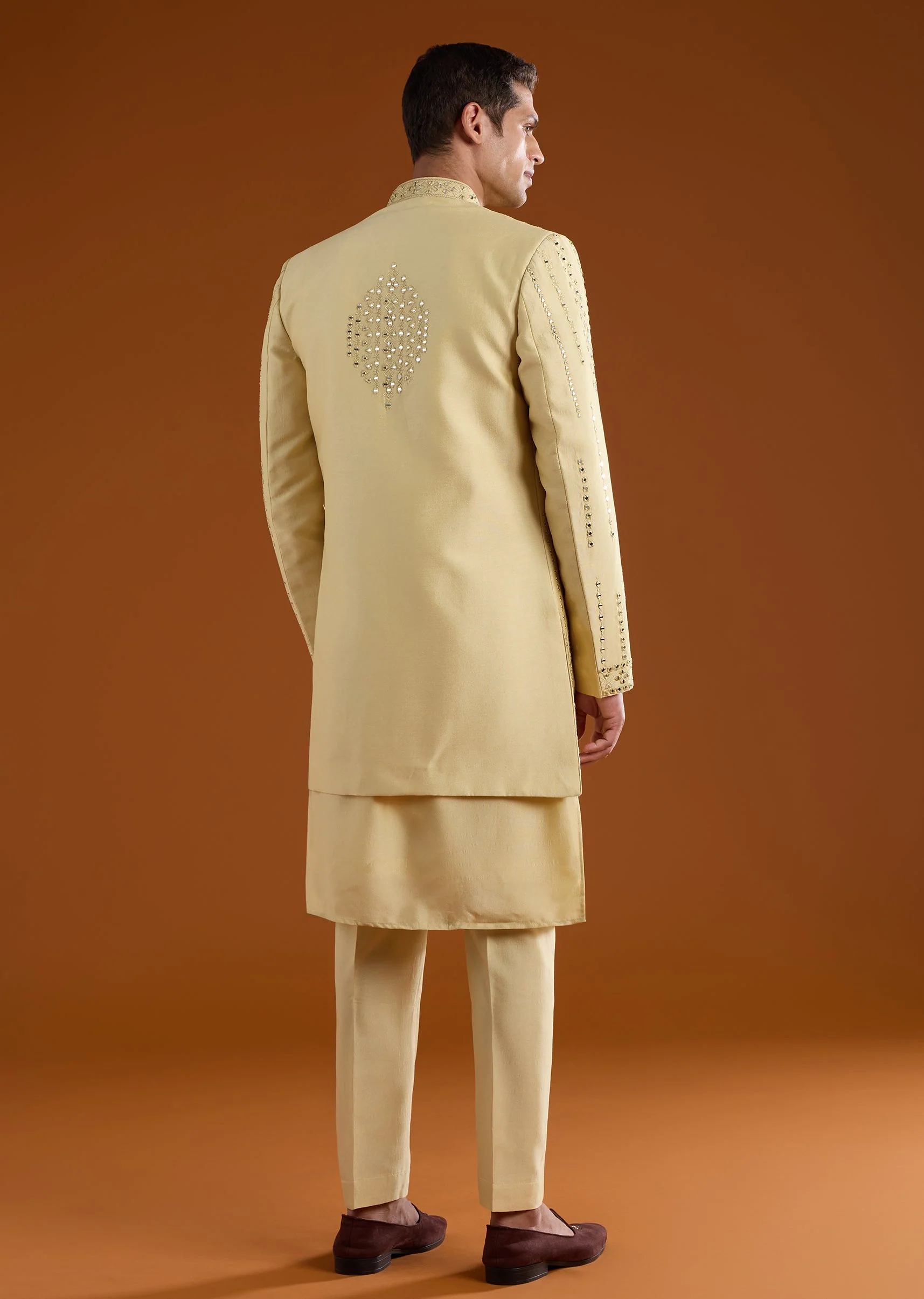 Pista Green Silk Indowestern Kurta Set with Resham Work - Image 5