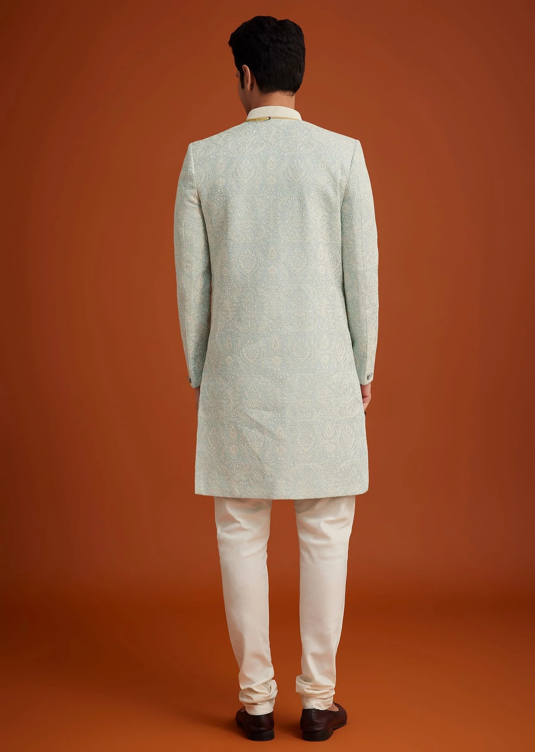Pista Green Silk Sherwani Set With Bead Work - Image 5