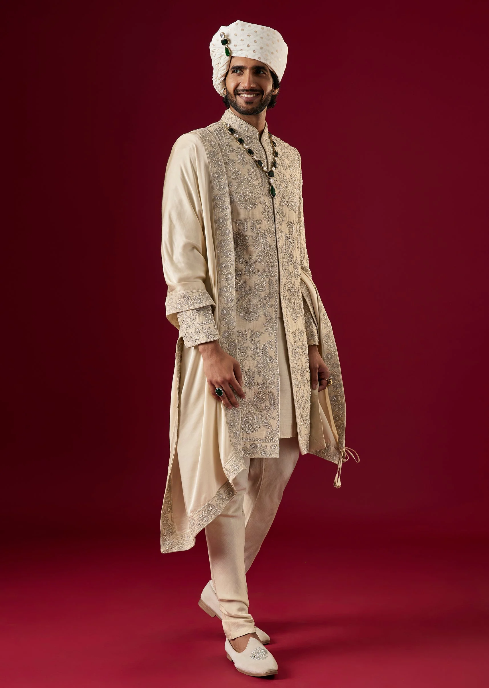 Pista Green Silk Sherwani Set With Dori Work - Image 3
