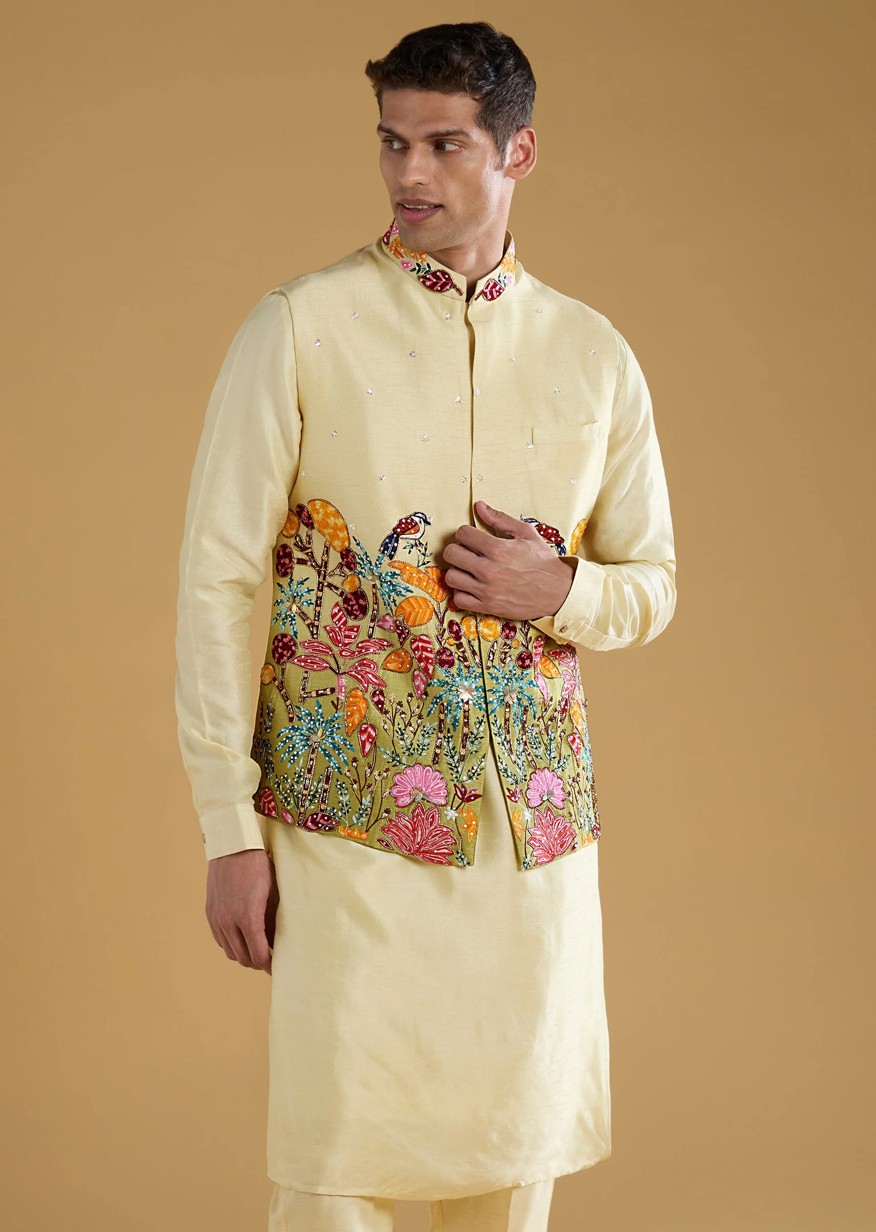 Pista Green Thread Embroidered Jacket and Kurta Set - Image 4