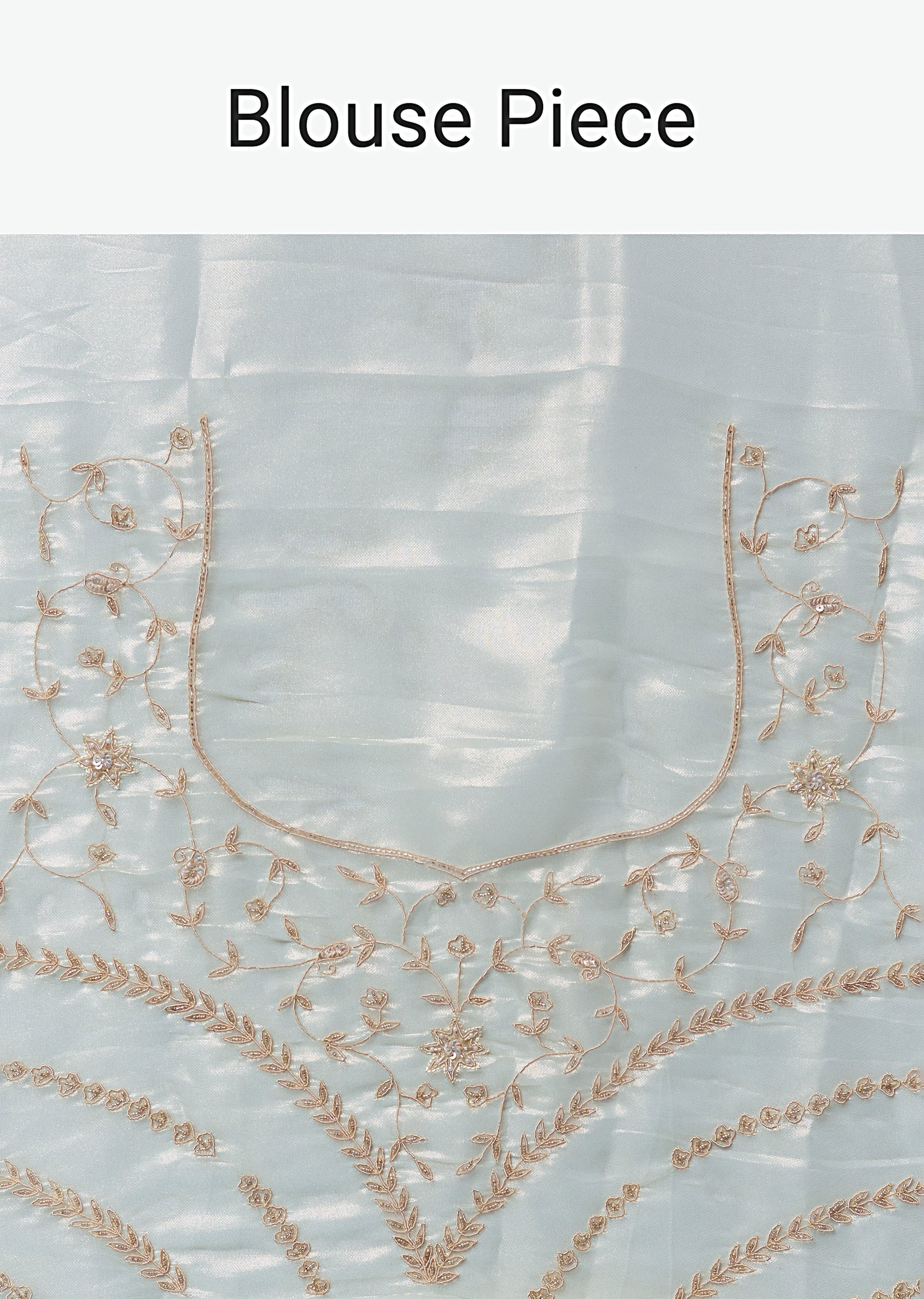 Pista Green Tissue Saree With Cutdana Beads Sequins And Zardosi Work - Image 10