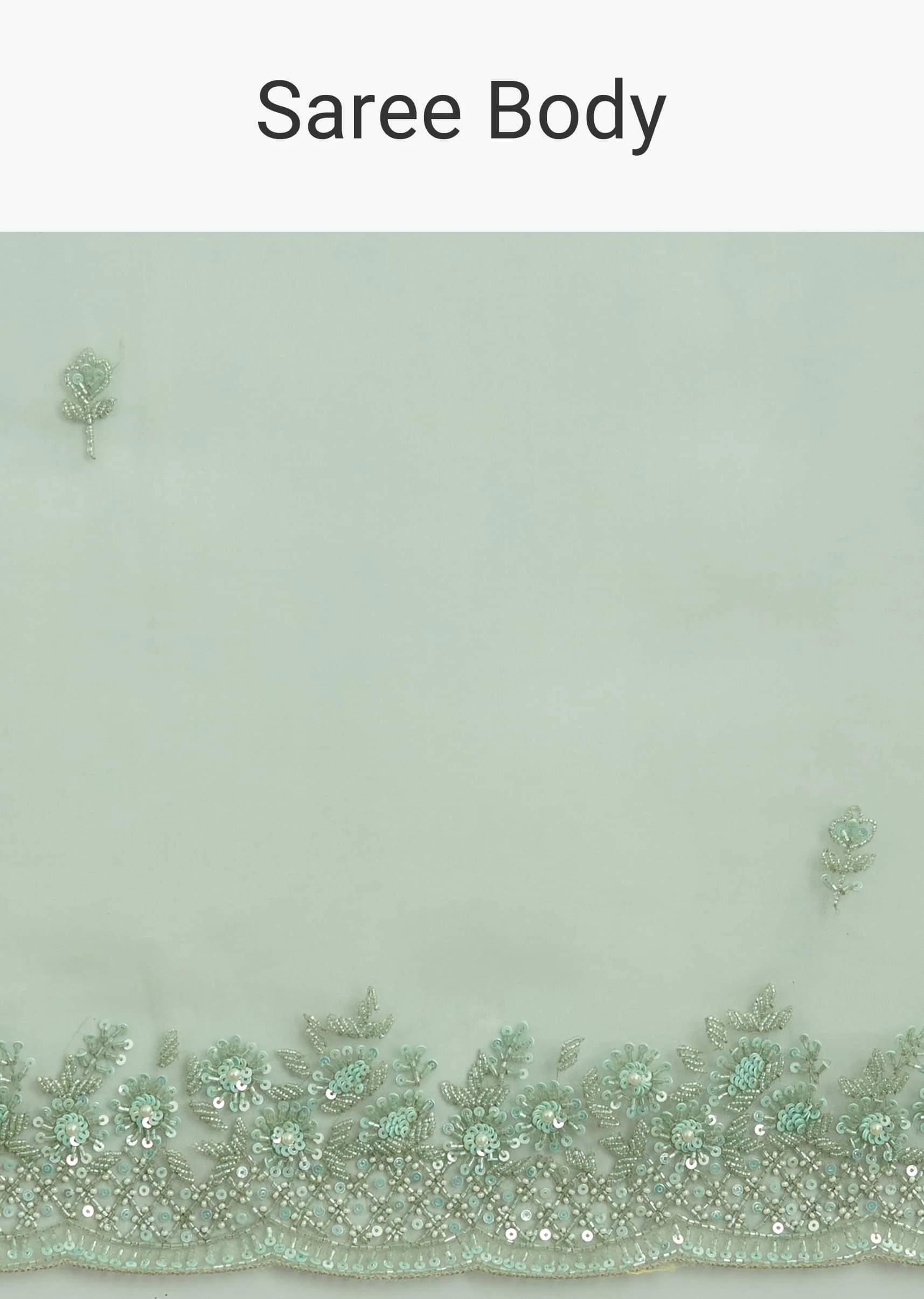 Pista Green Tissue Saree With Embroidered Scallop Border - Image 9