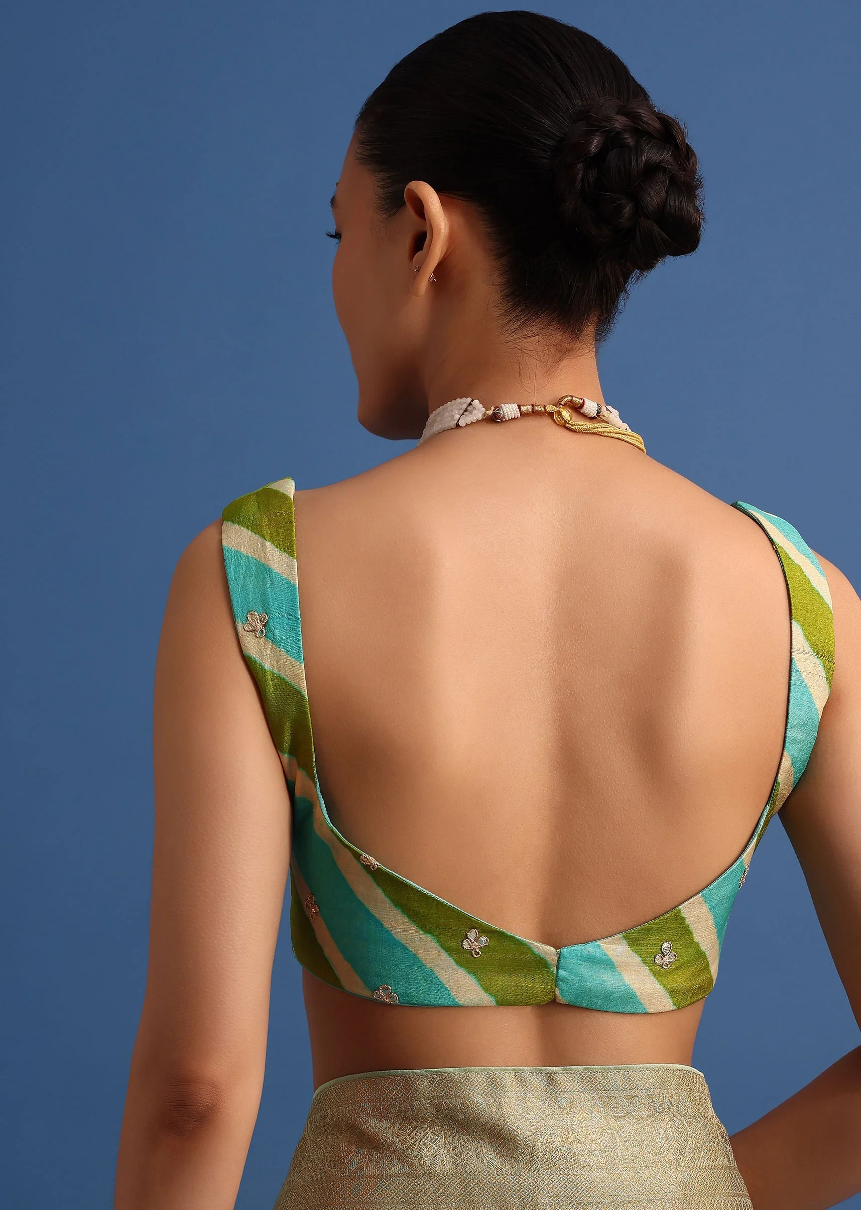 Pista Green Tissue Saree With Gota Patti And Zari Work And Lehriya Blouse - Image 8