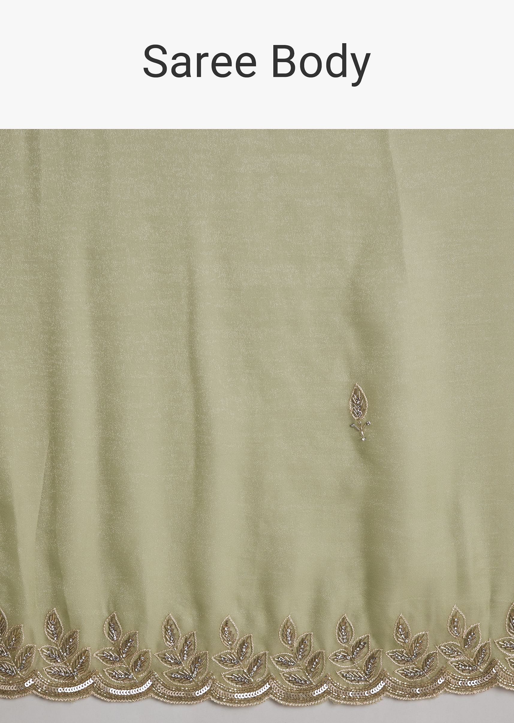 Pista Green Tissue Saree With Leaf Motif Embroidery In Sequins And Cutdana - Image 10