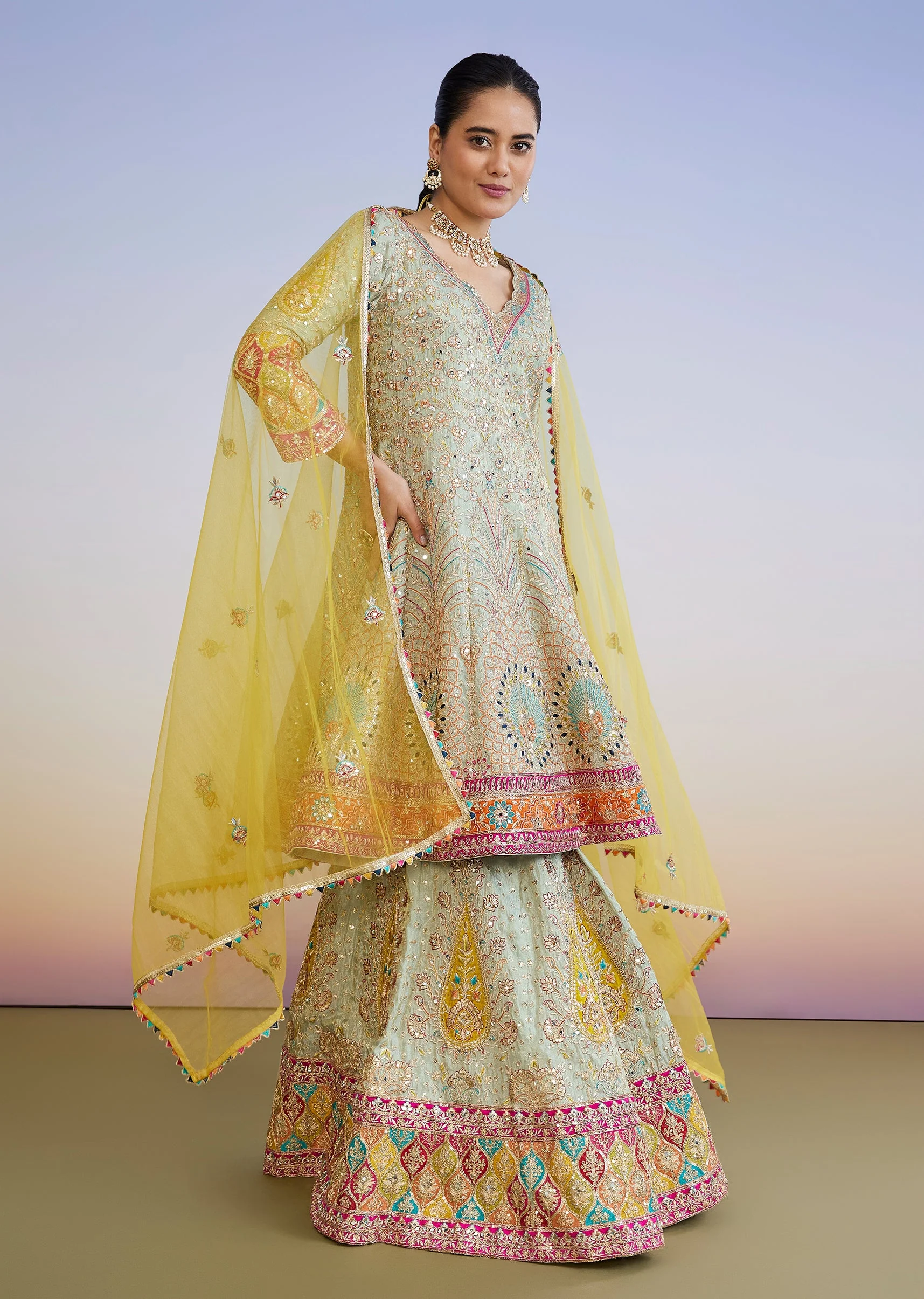Pista Green Traditional Lehenga With Zari Mirror Sequin Detailing - Image 4