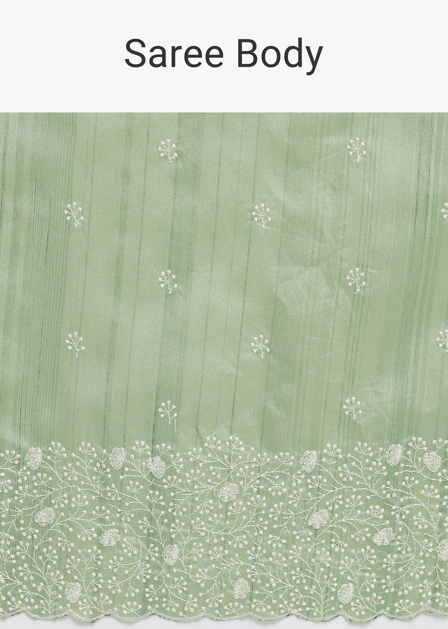 Pista Green Tussar Saree With Unstitched Blouse - Image 9