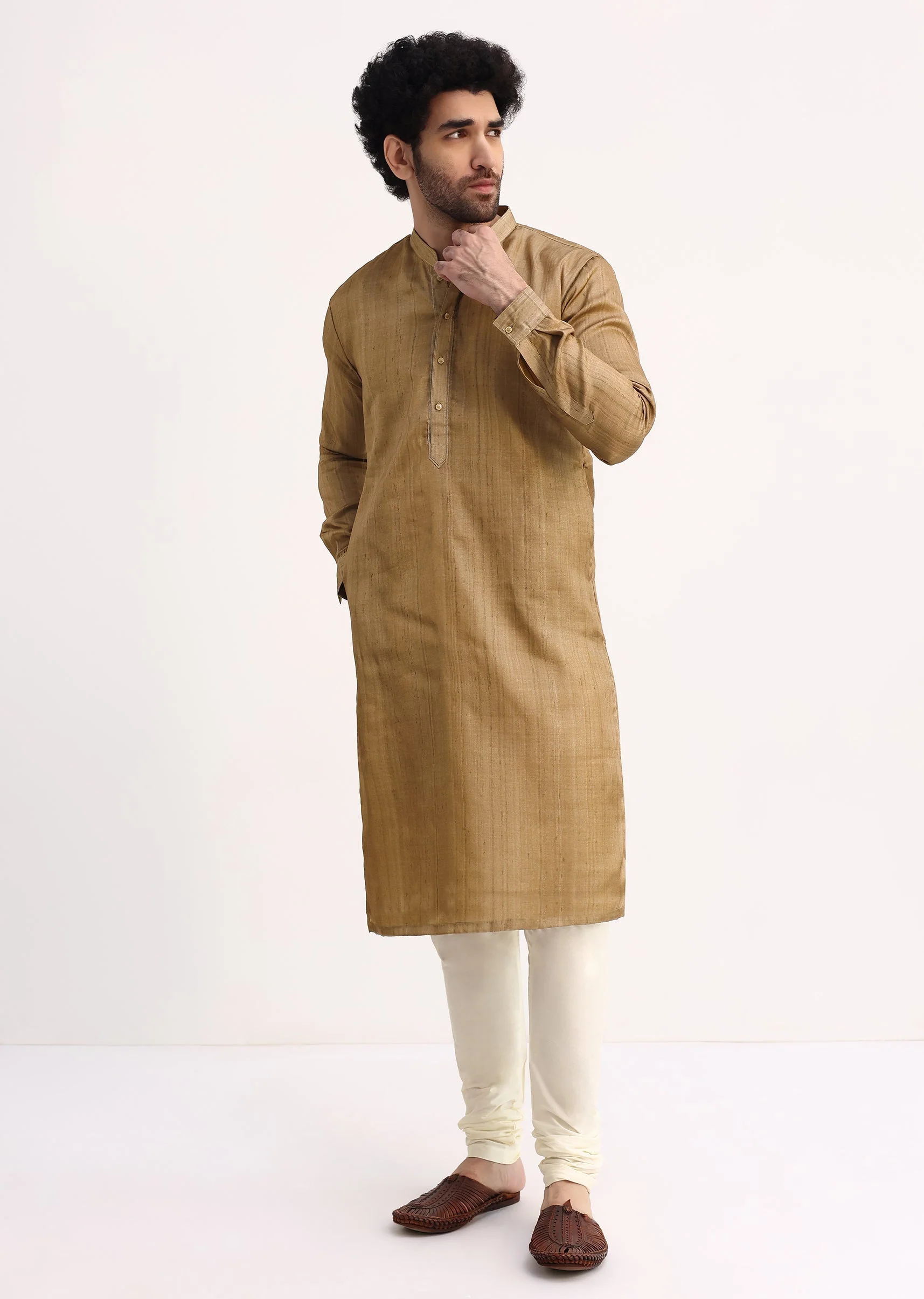 Plain Brown Kurta And Pyjama Set