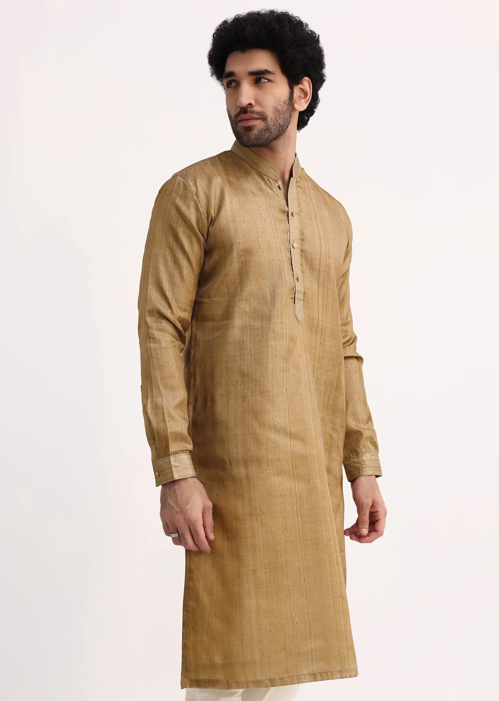 Plain Brown Kurta And Pyjama Set - Image 4