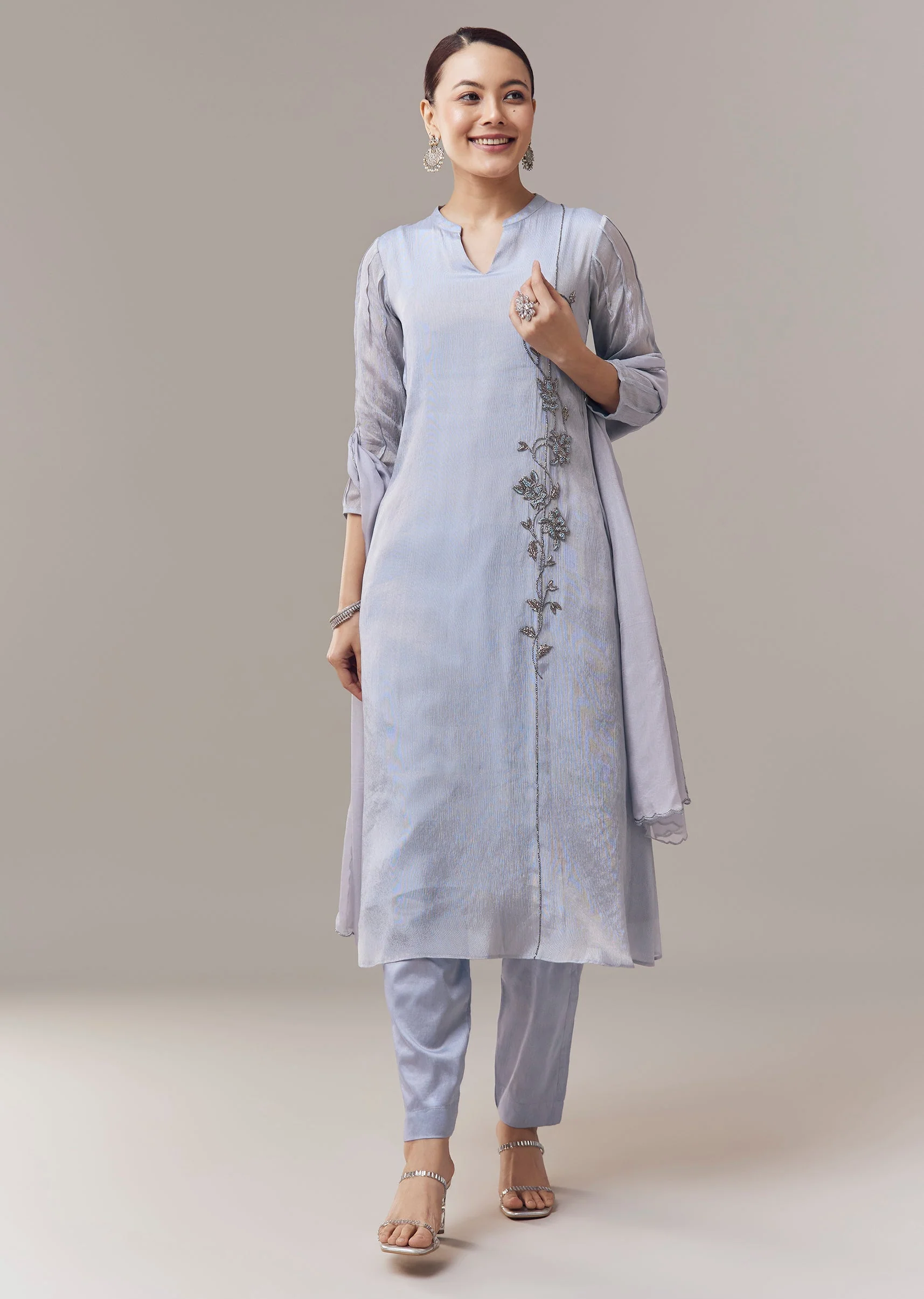 Powder Blue Anarkali Suit With Cut Dana And Resham Work And Dupatta - Image 3