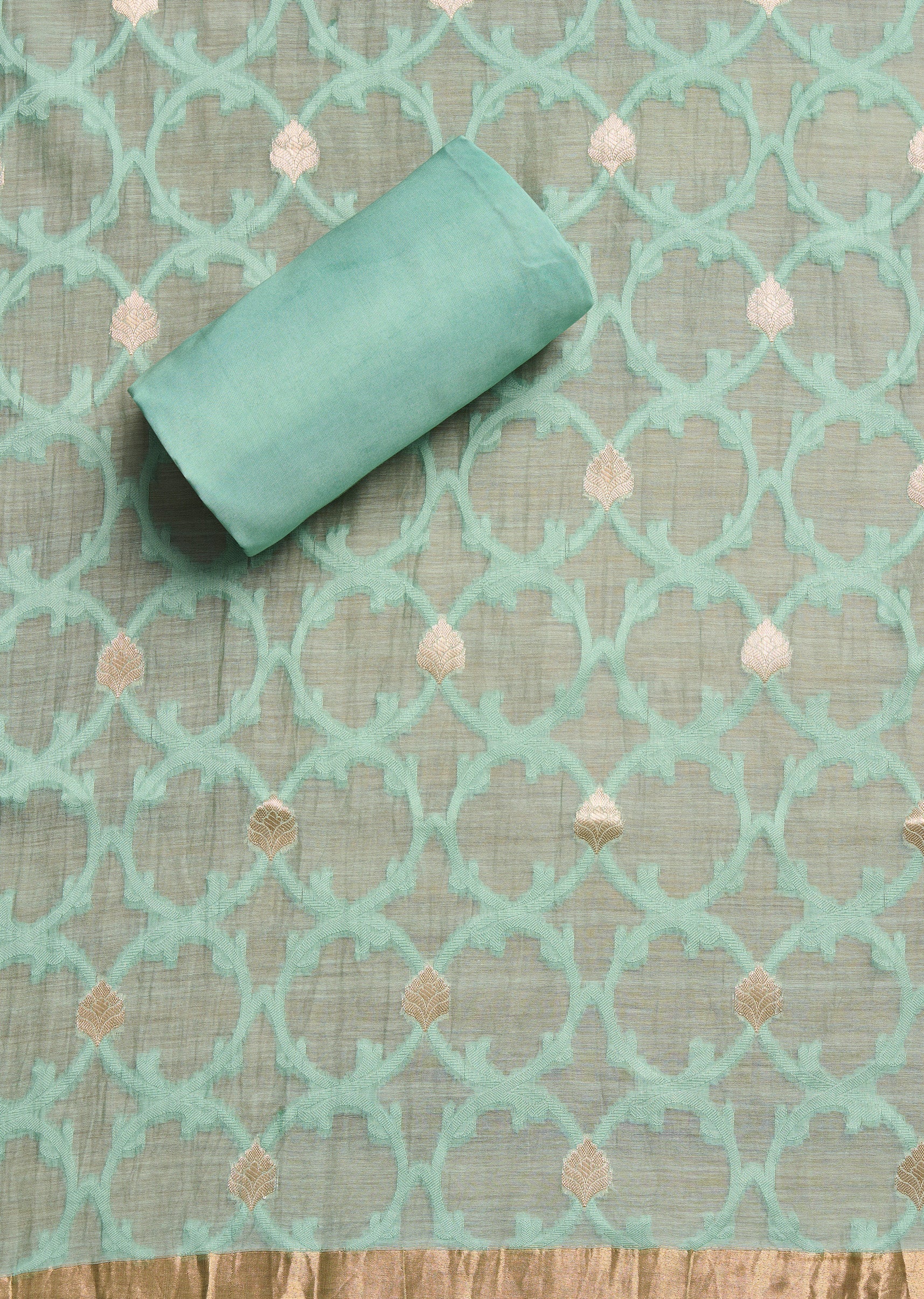 Powder Blue Chanderi Unstitched Suit Set - Image 3