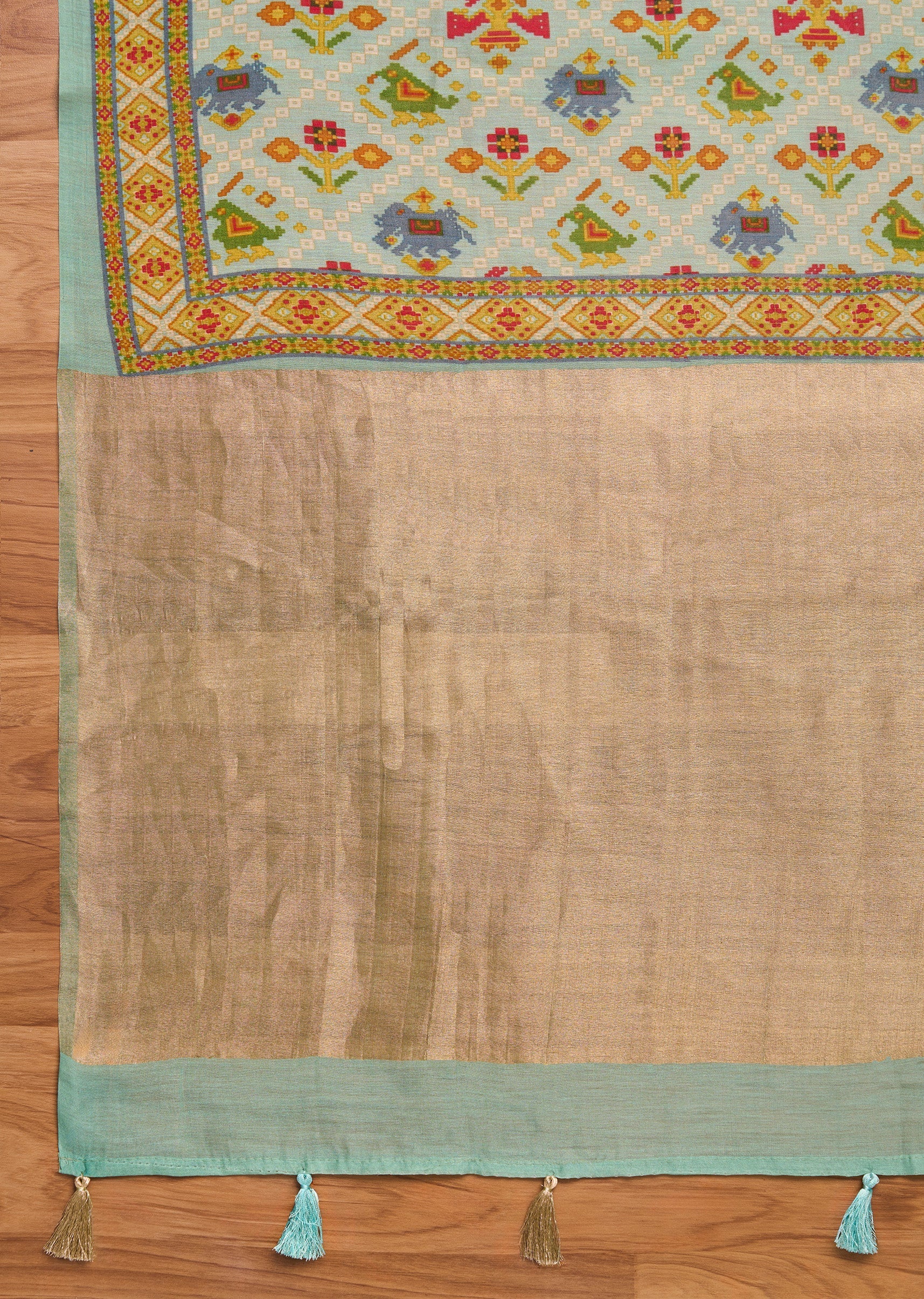 Powder Blue Chanderi Unstitched Suit Set - Image 4