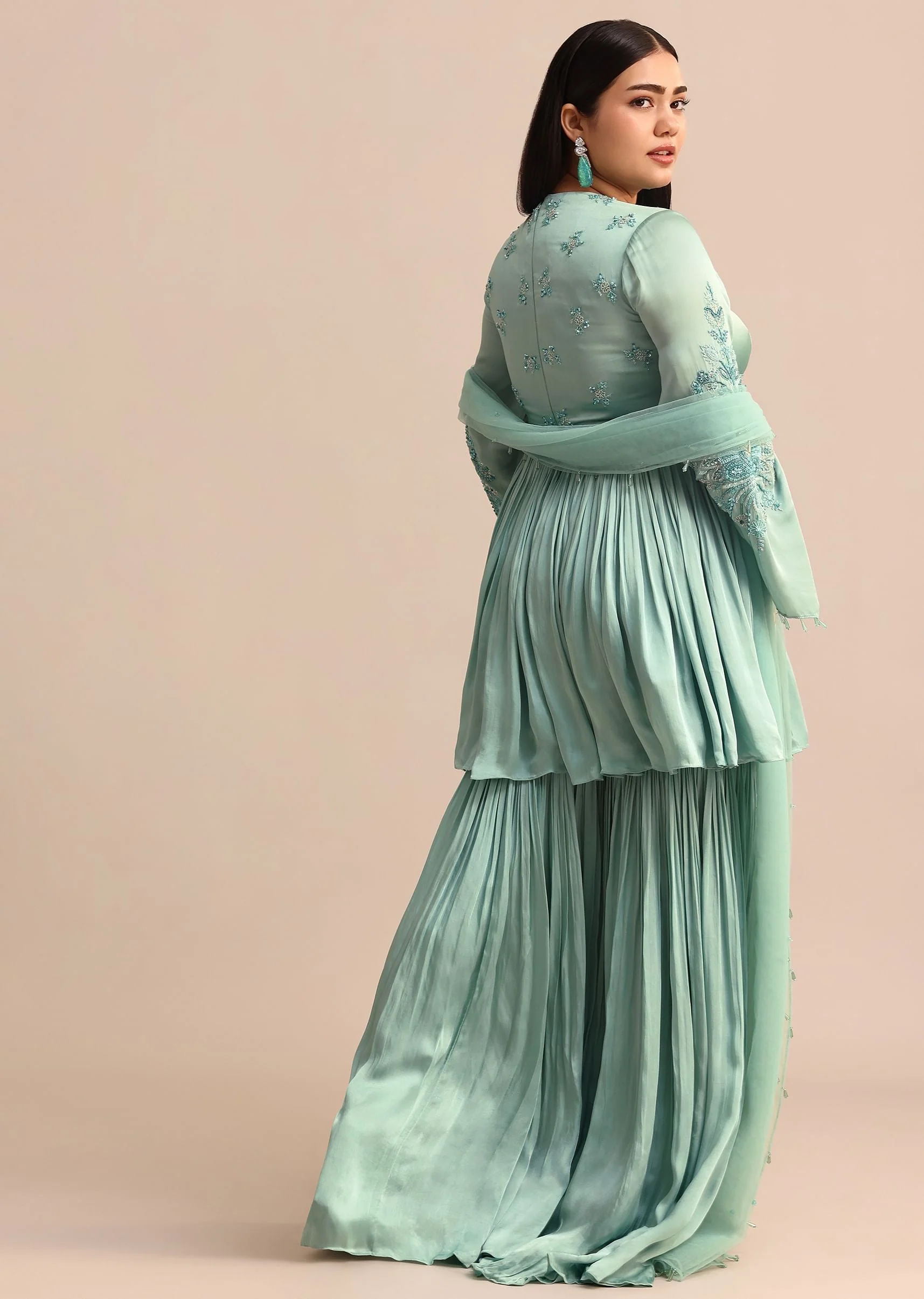 Powder Blue Embroidered Kurta Sharara With Dupatta - Image 5