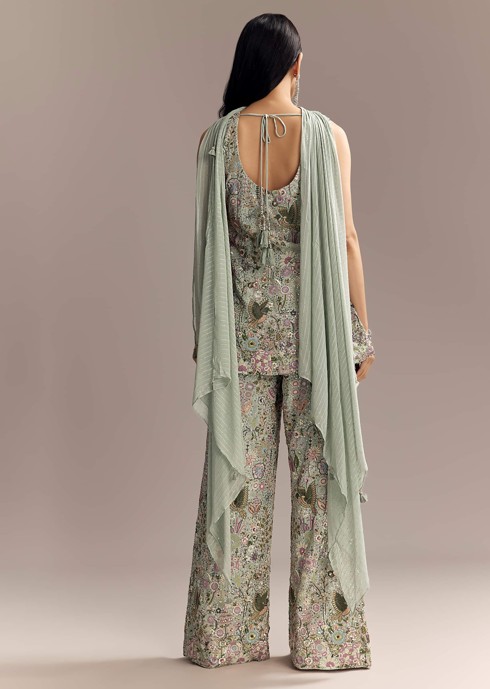 Powder Blue Georgette Palazzo Suit With Sequins And Resham Work - Image 5