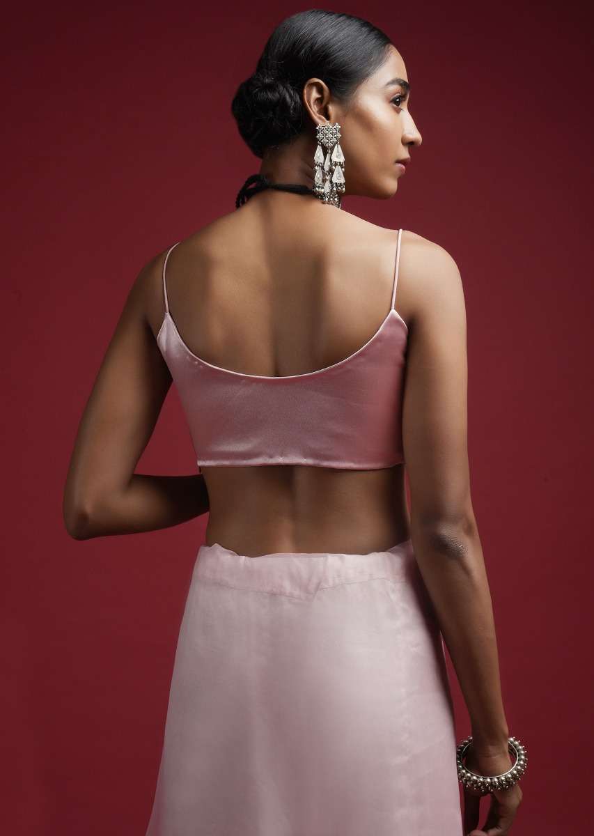 Powder Pink Blouse In Milano Satin With Spaghetti Straps On The Shoulders - Image 2