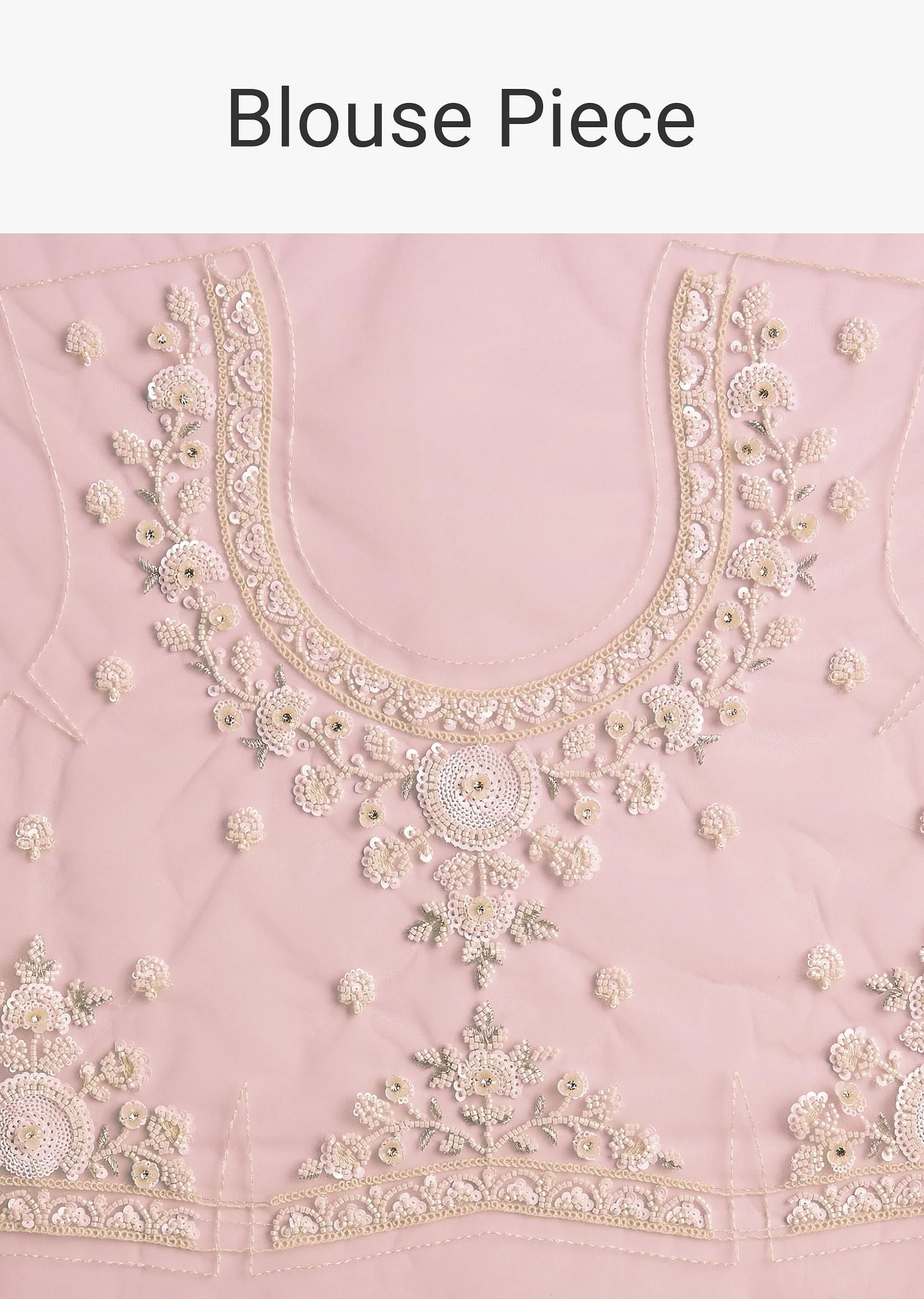 Powder Pink Net Saree Embroidered With Beads And Sequins - Image 10
