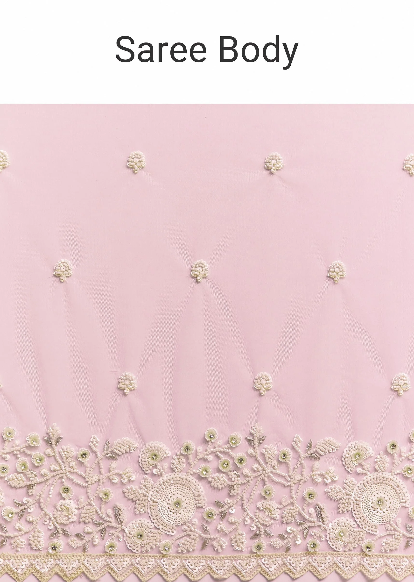 Powder Pink Net Saree Embroidered With Beads And Sequins - Image 9