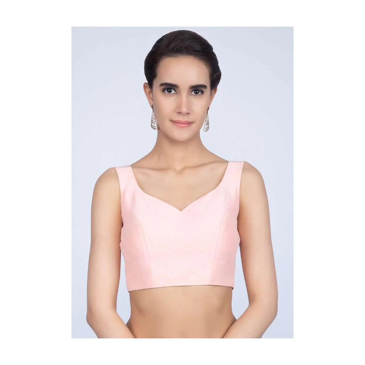 Powder Pink Blouse In Raw Silk With Sweet Heart Neck - Image 3