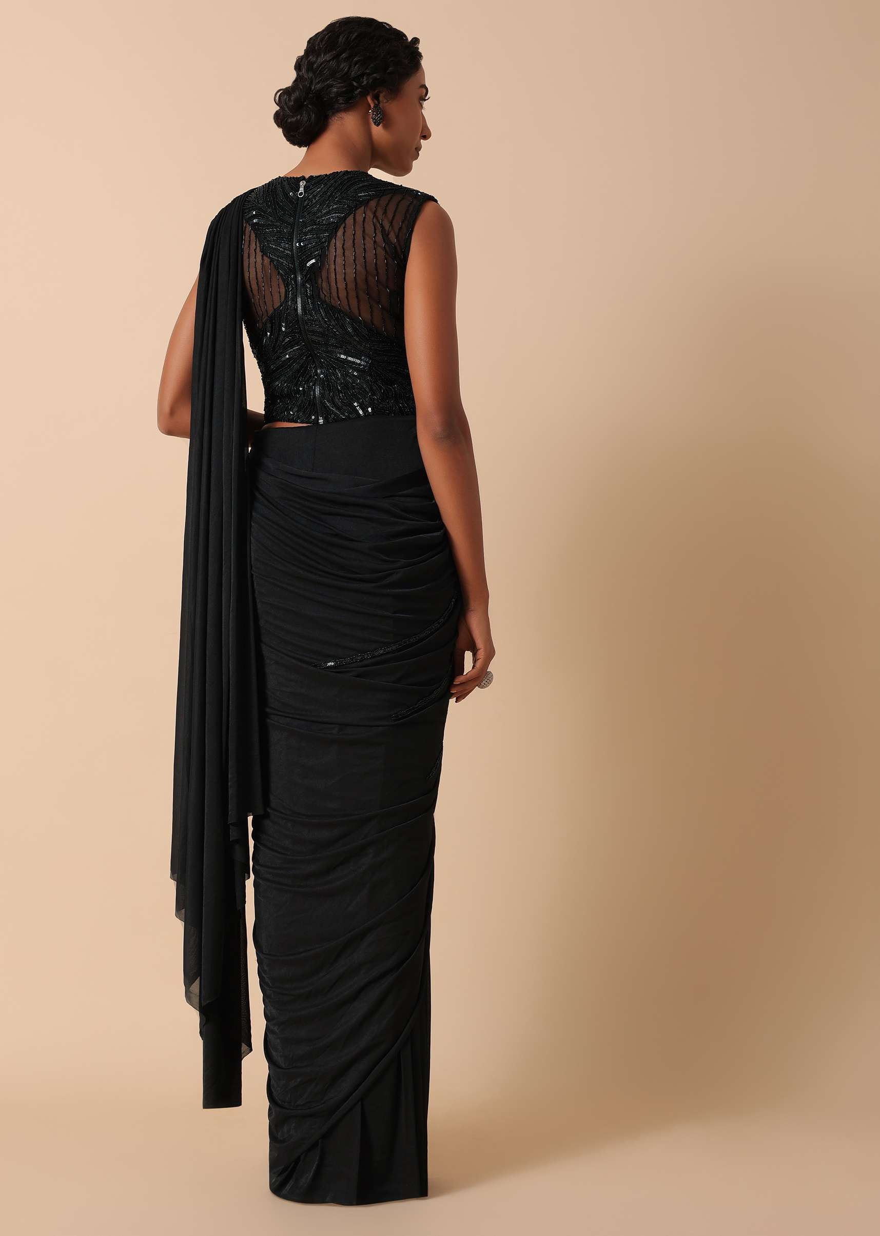 Pre Stitched Black Saree With Cut Dana Embellishments - Image 5